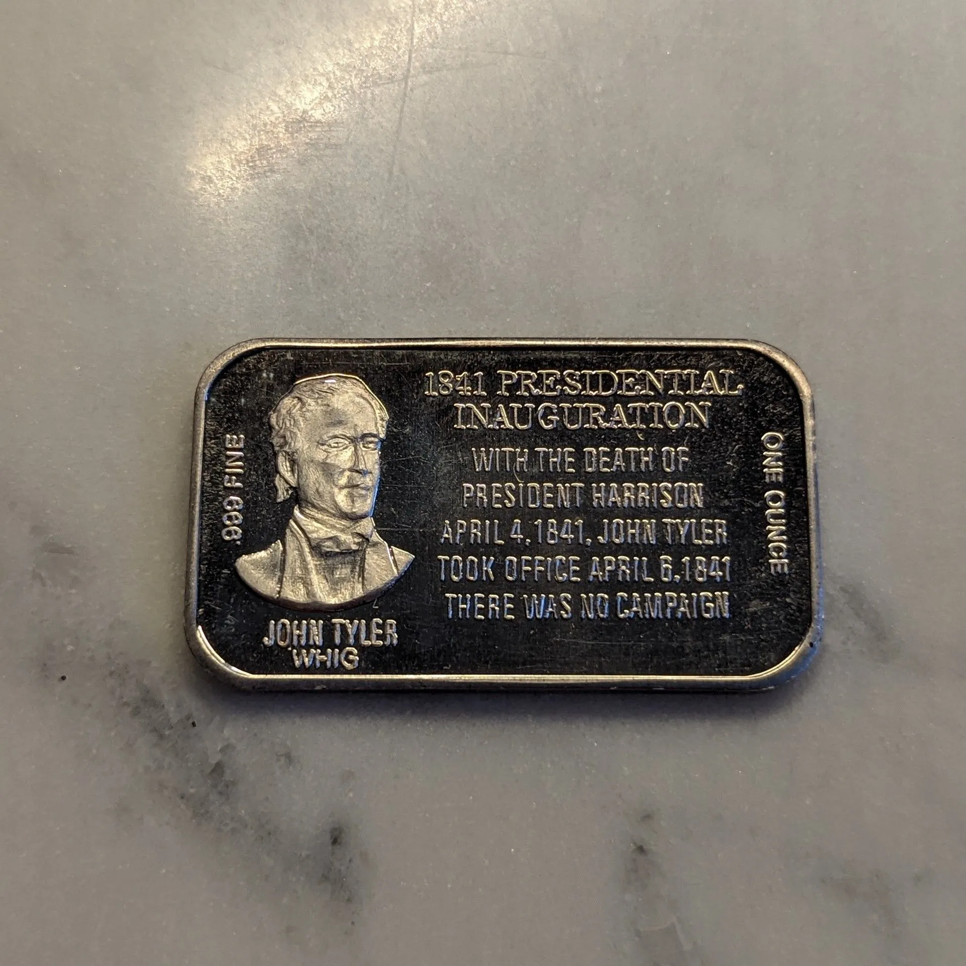Product image for CEECO Vintage Silver Bar 1841 Presidential Inauguration John Tyler