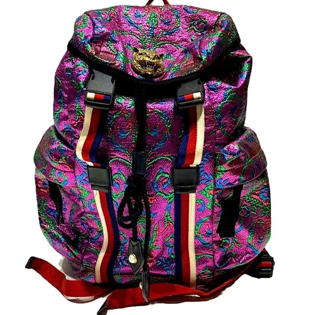 Product image for GUCCI Hysteria Embroidered Drawstring Toggle Top Flap Side Pocket Backpack COA