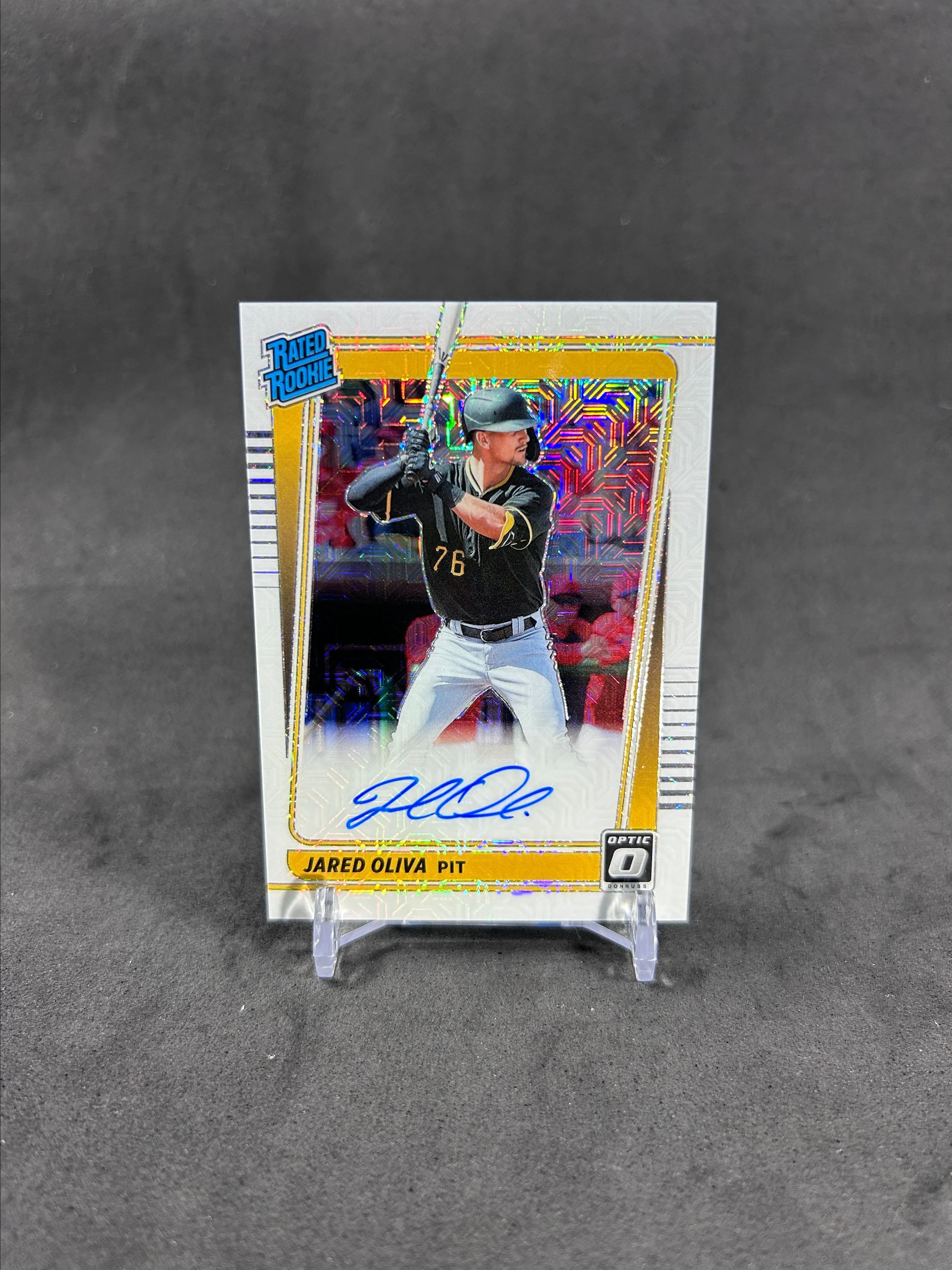 Product image for Jared Oliva 2021 Panini Optic White Mojo Autograph Rate-Rookie Pirates #48/99