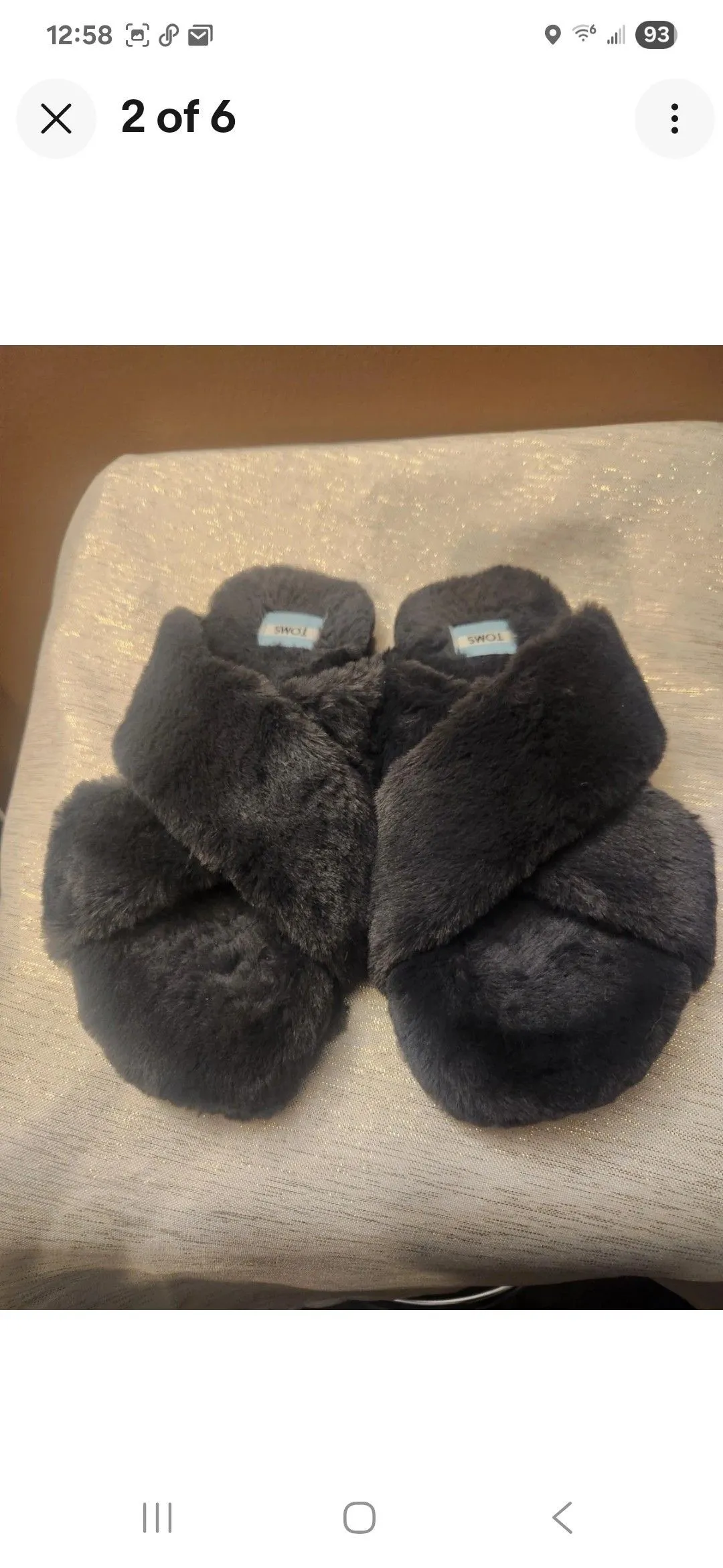 Product image for 070. Pre Loved Size 8 TOMS Susie Slip On Gray Grey Casual Slippers Faux Fur Fuzzy Cozy Warm