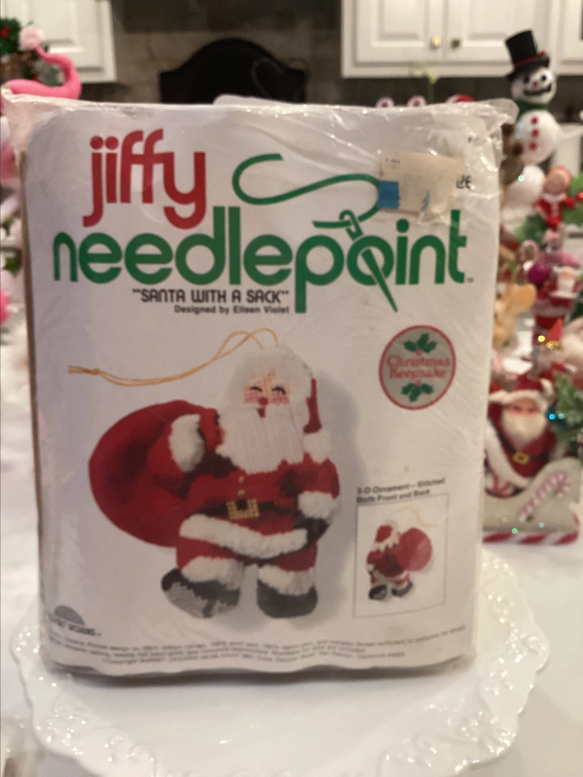Product image for Vintage Jiffy Needlepoint Santa with Sack 3D ornament