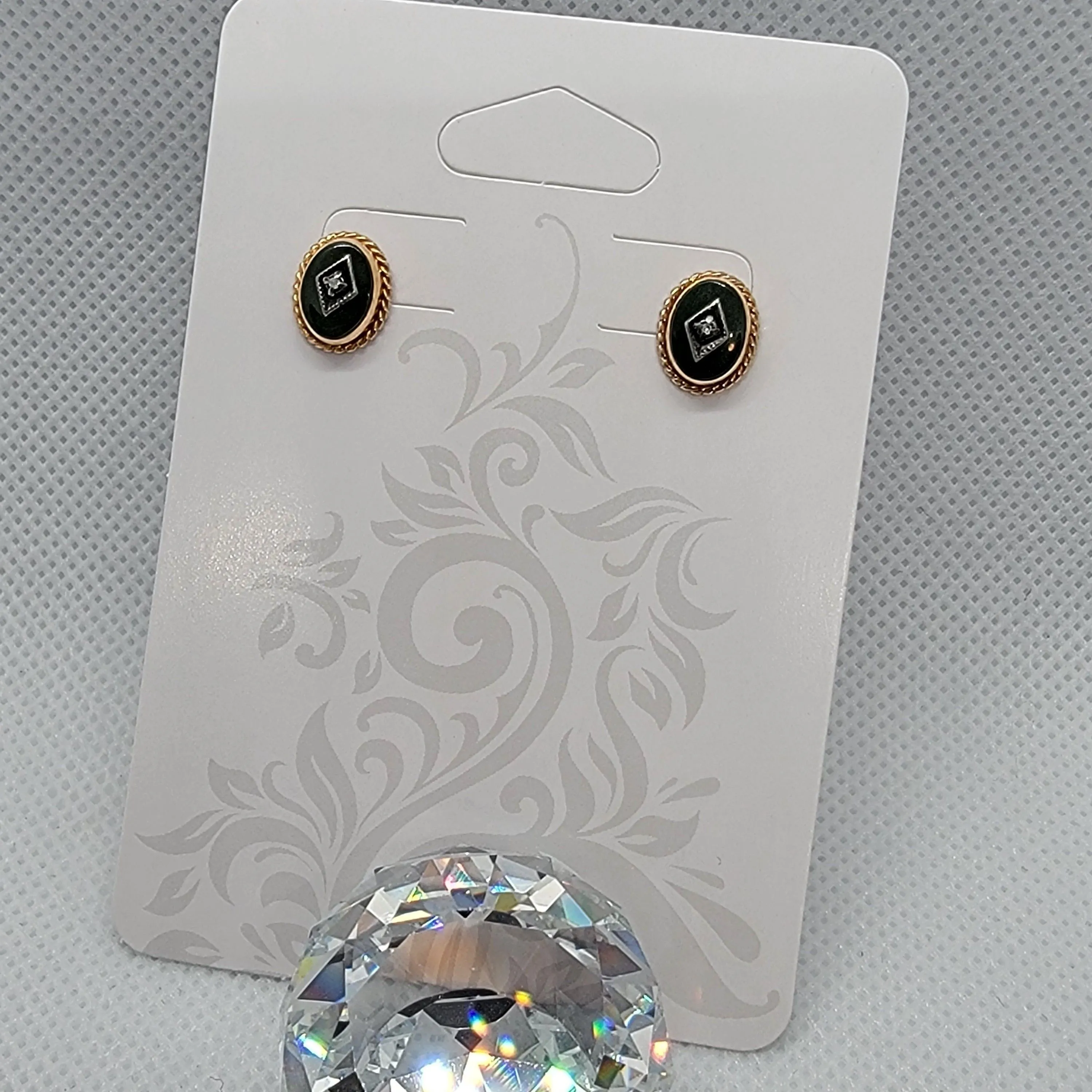 Product image for 14K Yellow/ White Gold ✨️ Deep Green Stone w/ Diamond Chip Studs