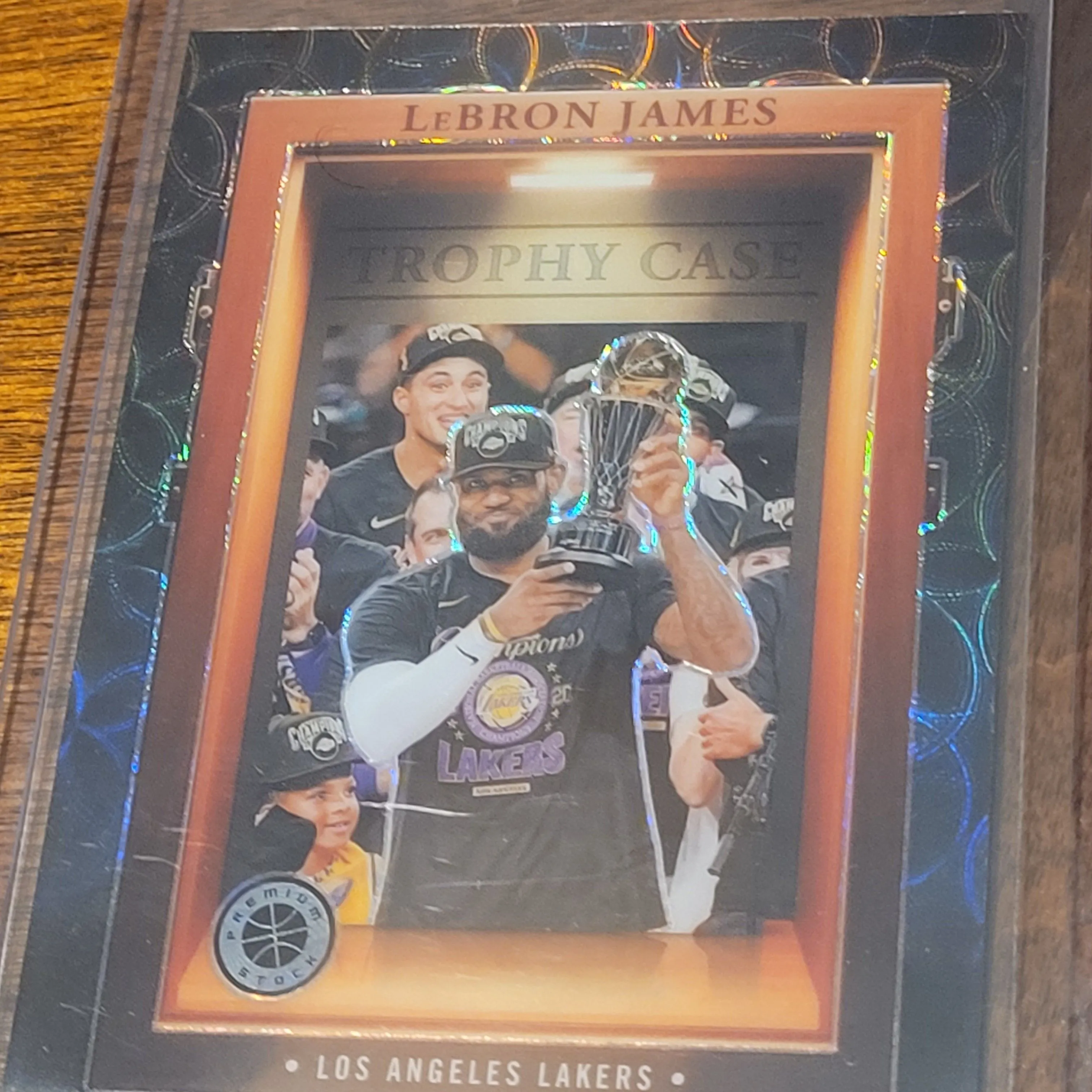 Product image for CASE HIT 2023-24 NBA Hoops Premium Stock LeBron James No. 5 Trophy Case