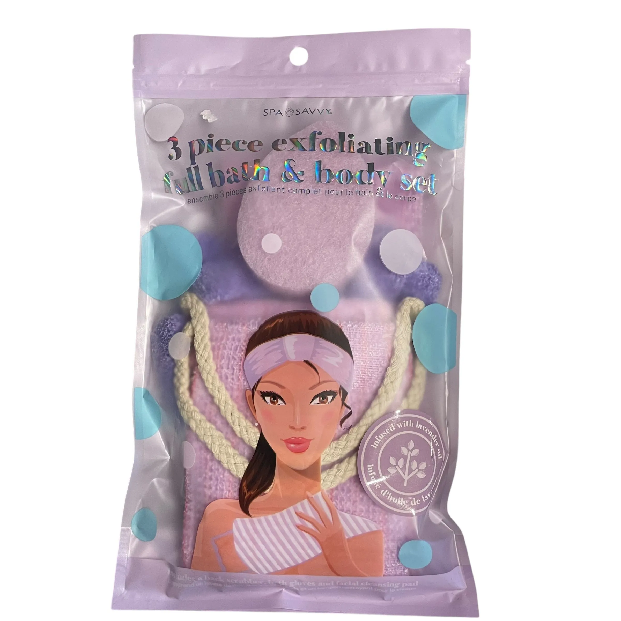 Product image for 3 Piece Exfoliating Full Bath & Body Set Purple Infused With Lavender