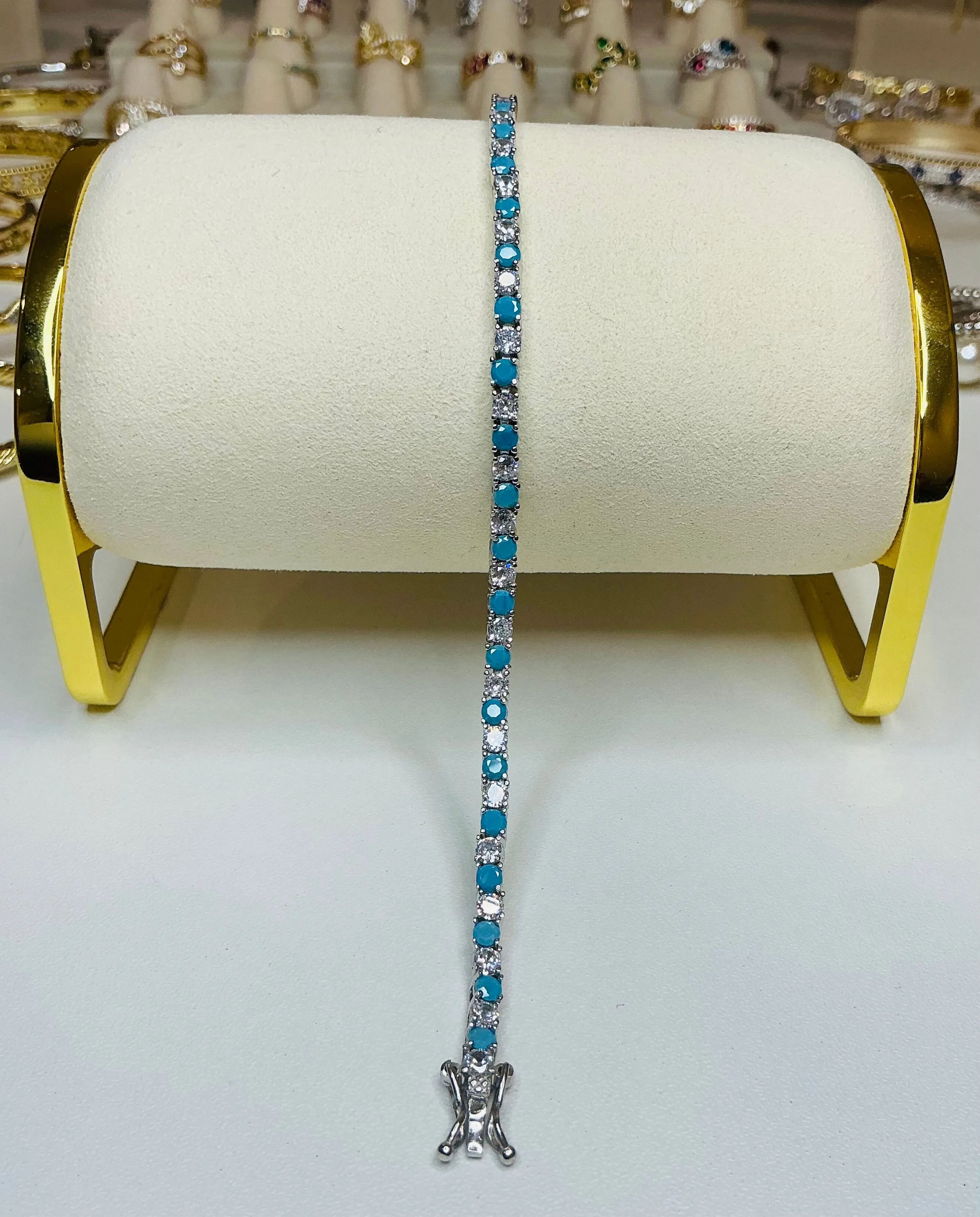 Product image for Turquoise and white CZ tennis bracelet (silver tone)