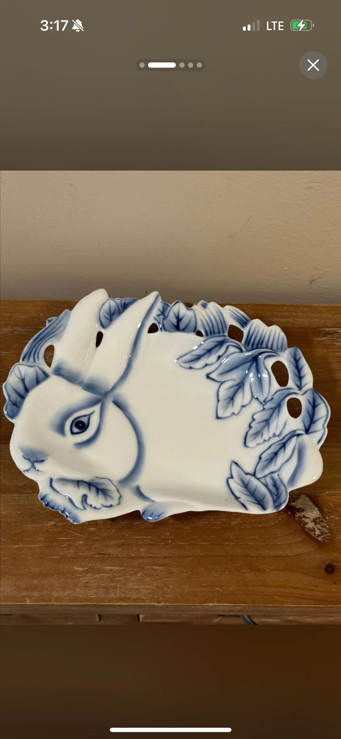 Product image for 130. Vintage 1980’s Basic Porcellana Blue White Rabbit Dish