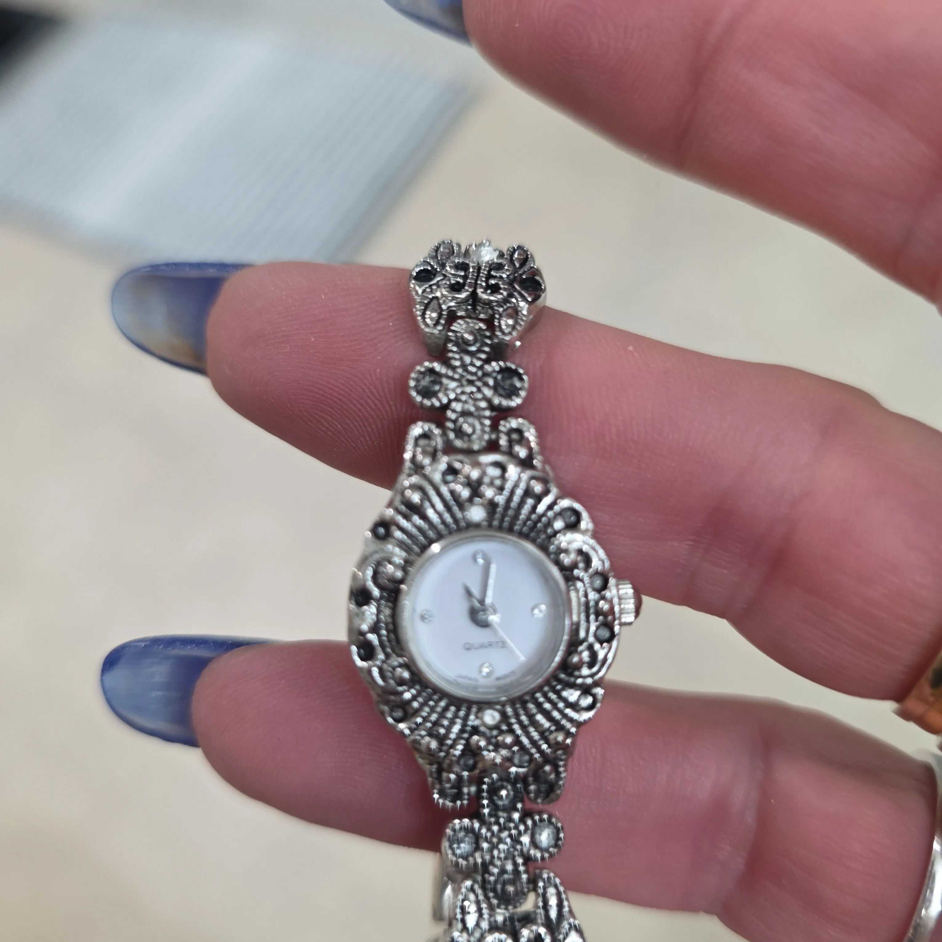 Product image for Vintage Sterling Silver Marcasite Ladies Watch “Diamond Brand” 7”