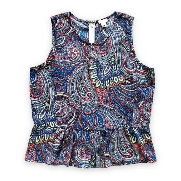 Product image for J. Crew Paisley Ruffle Peplum Tank Top Blue Pink Yellow Size 6