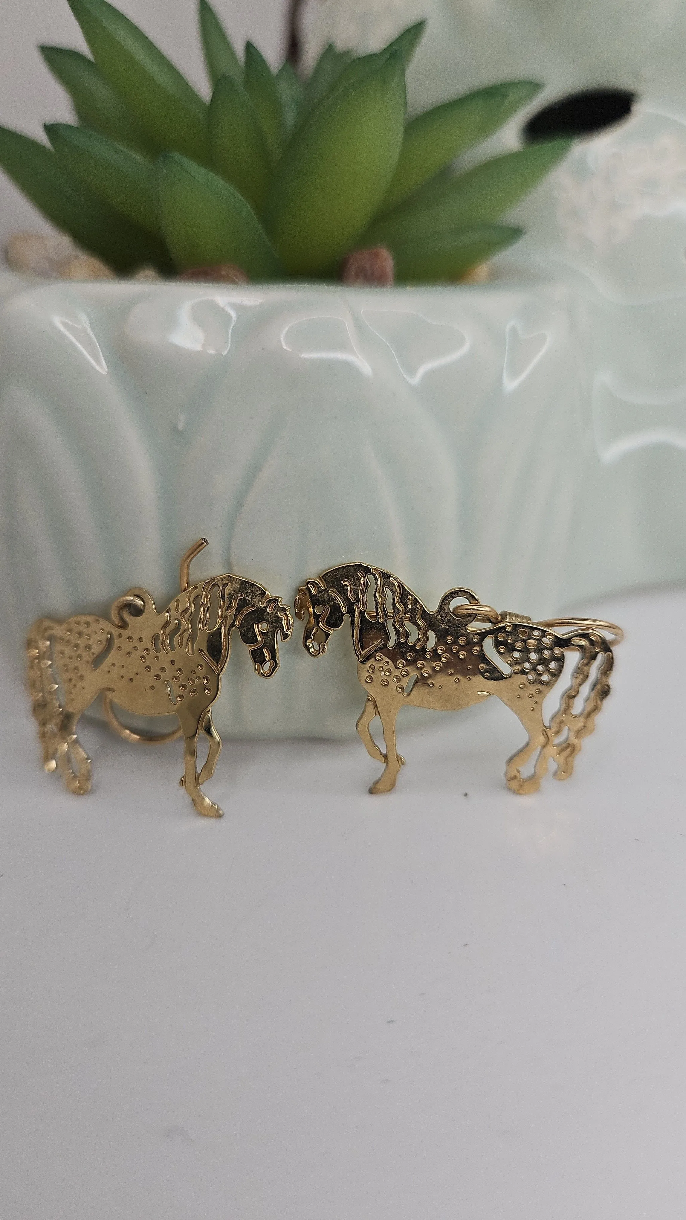 Product image for VINTAGE WILD BYRDE 14K GOLD PLATED CUTOUT GAITED FRENCH HORSE HOOK EARRINGS