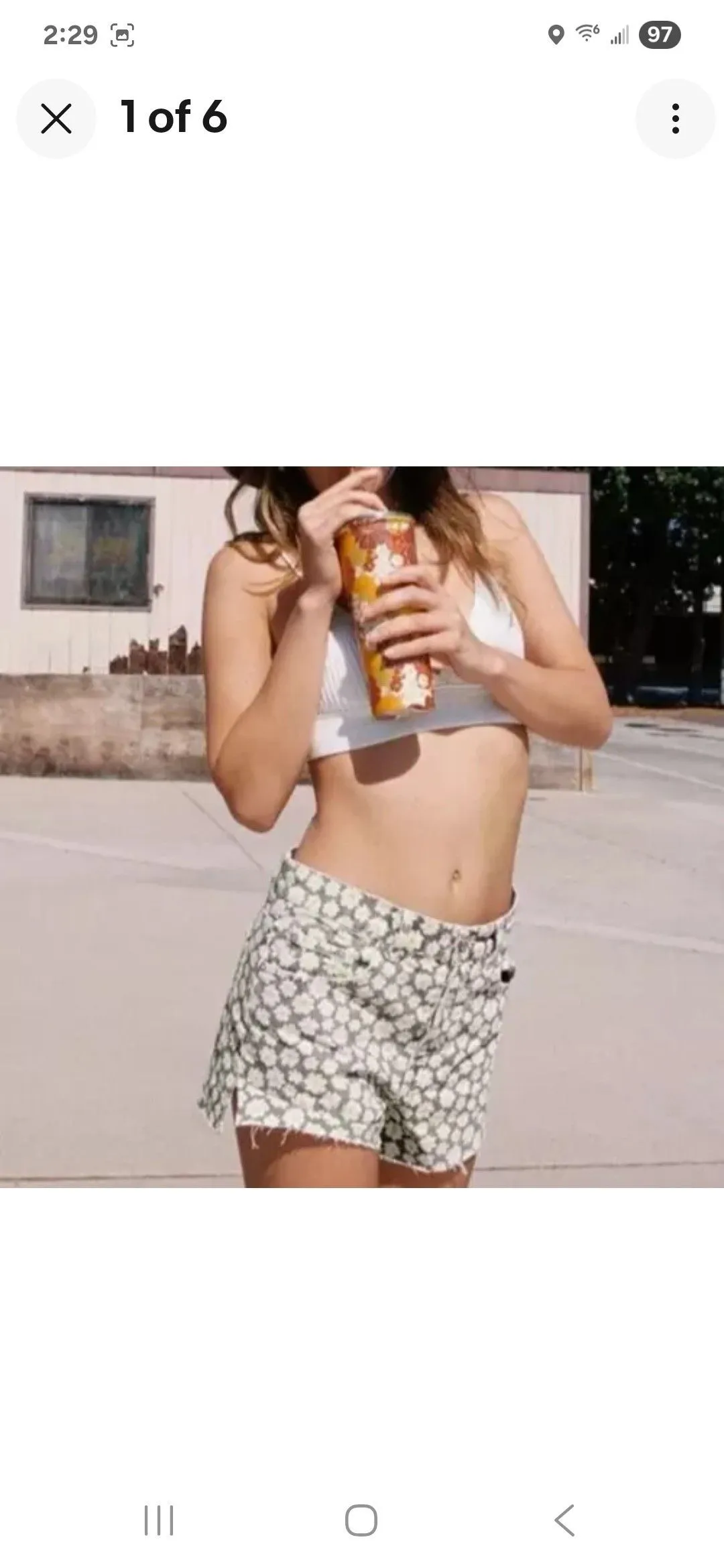 Product image for 016. Size 2 NWT Zara Daisy Print Straight Hi Rise Shorts Raw Hem Button Fly Denim
