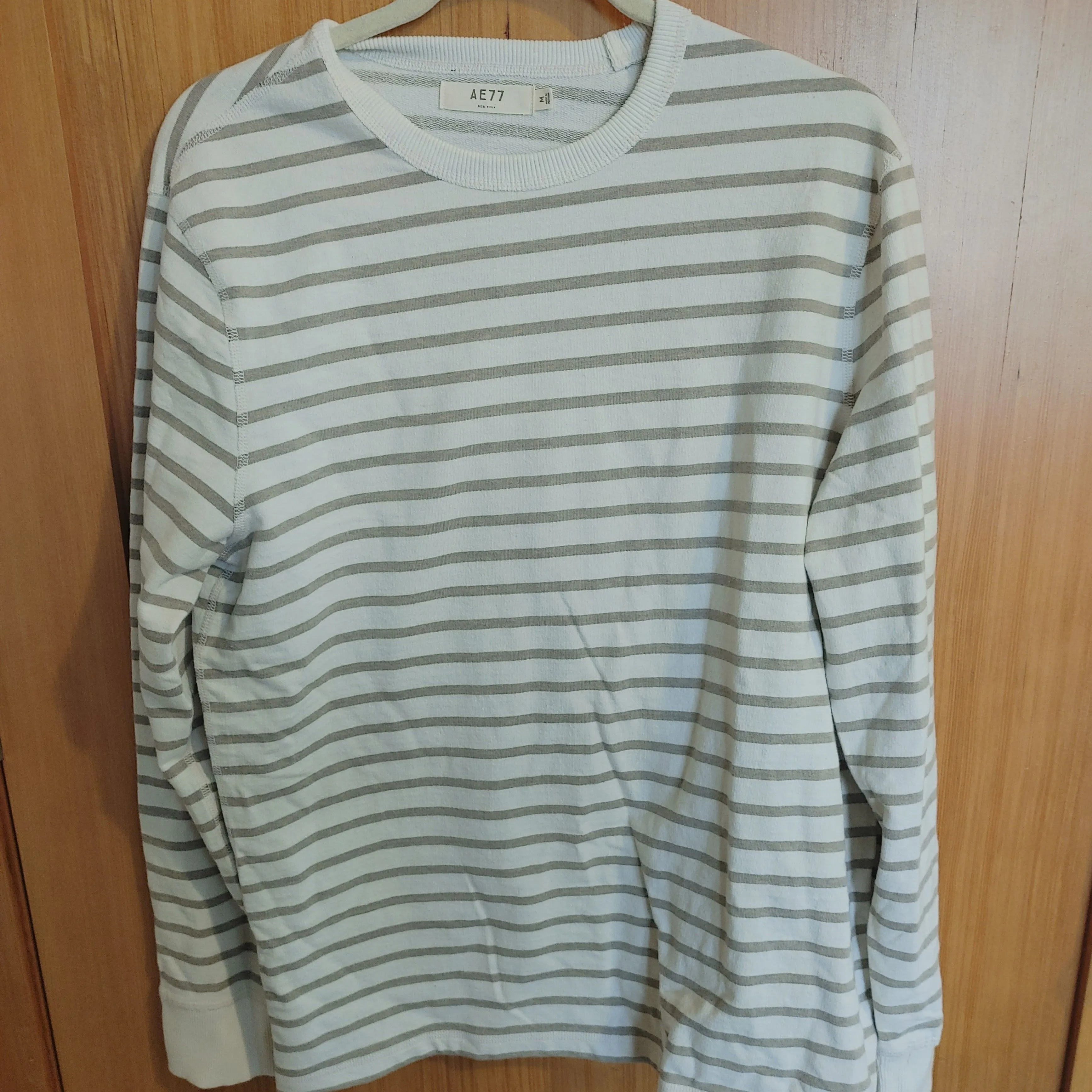 Product image for AE77 Cream and tan striped shirt brand new with tags