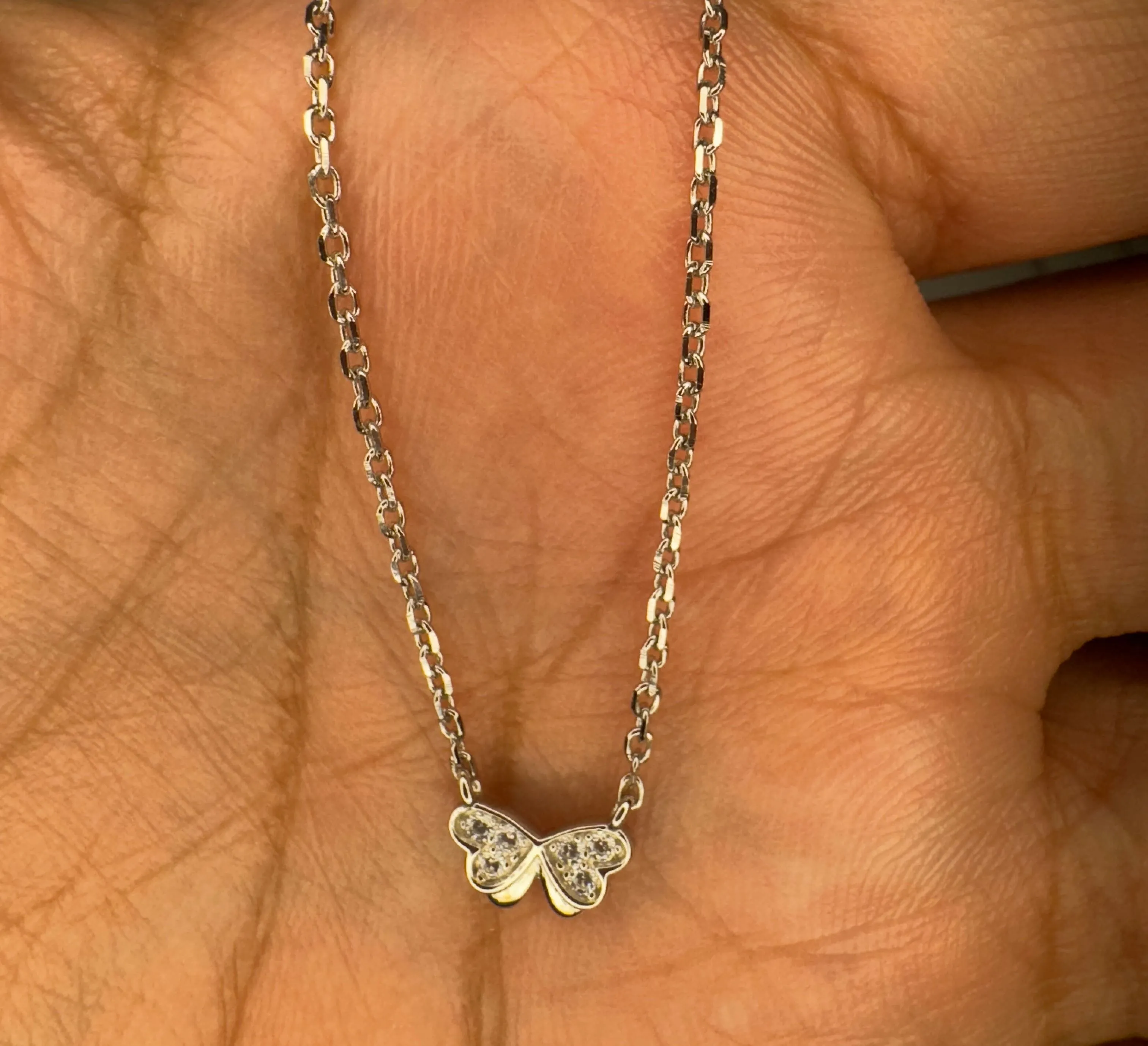Product image for 925 Sterling Silver Butterfly Cubic Zirconia 17 Inches Chain Necklace