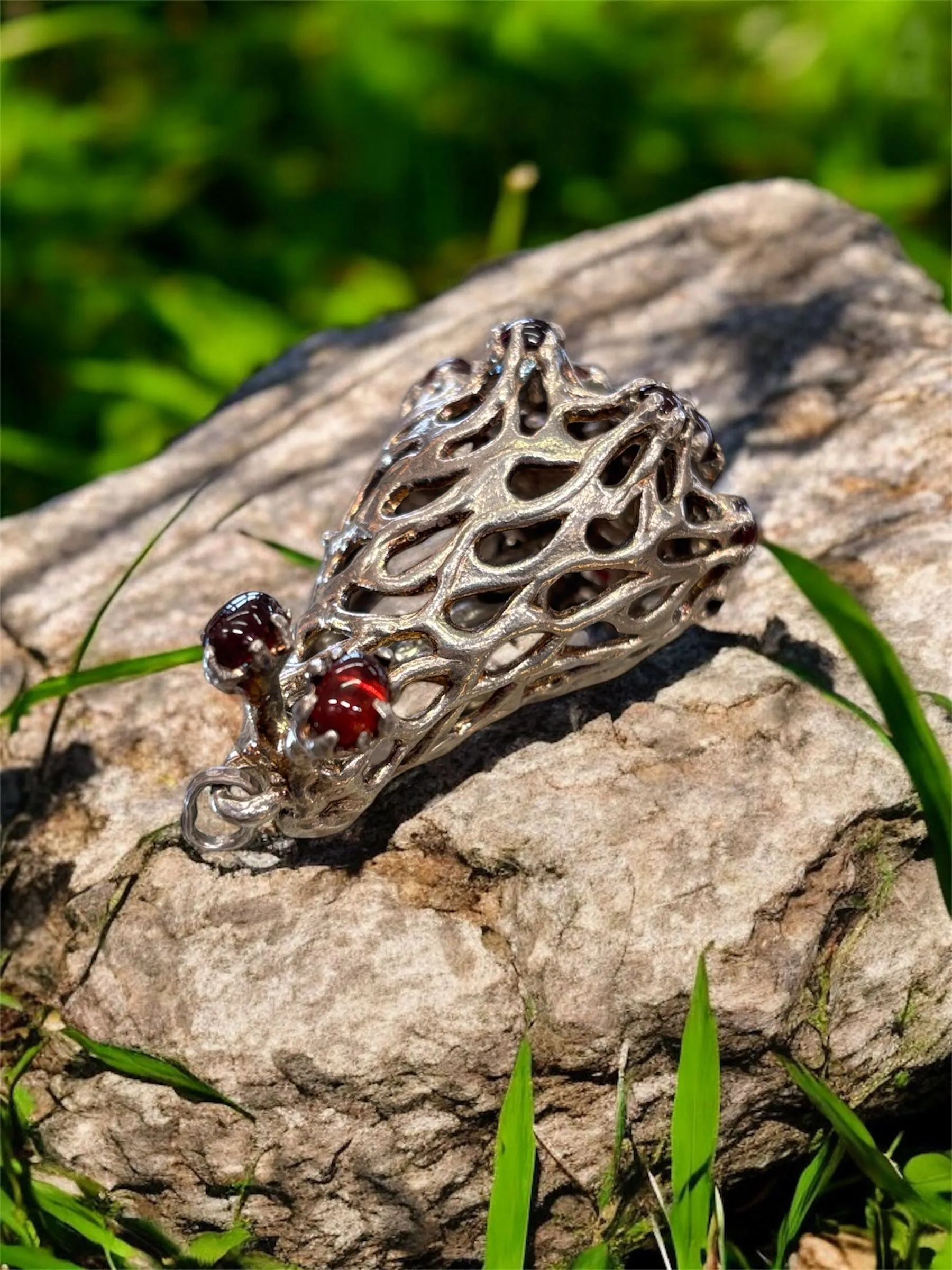 Product image for Sterling Silver Snail Pendant with Garnet and Crystal