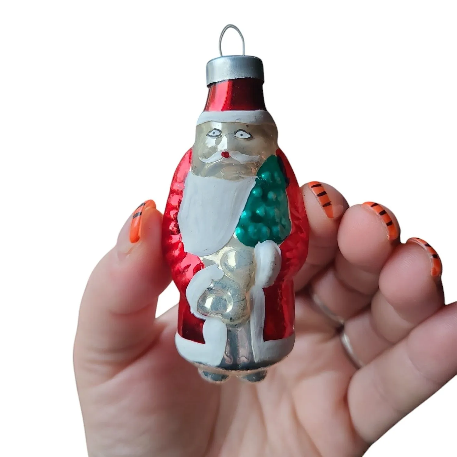 Product image for intense eyed santa blown glass ornament