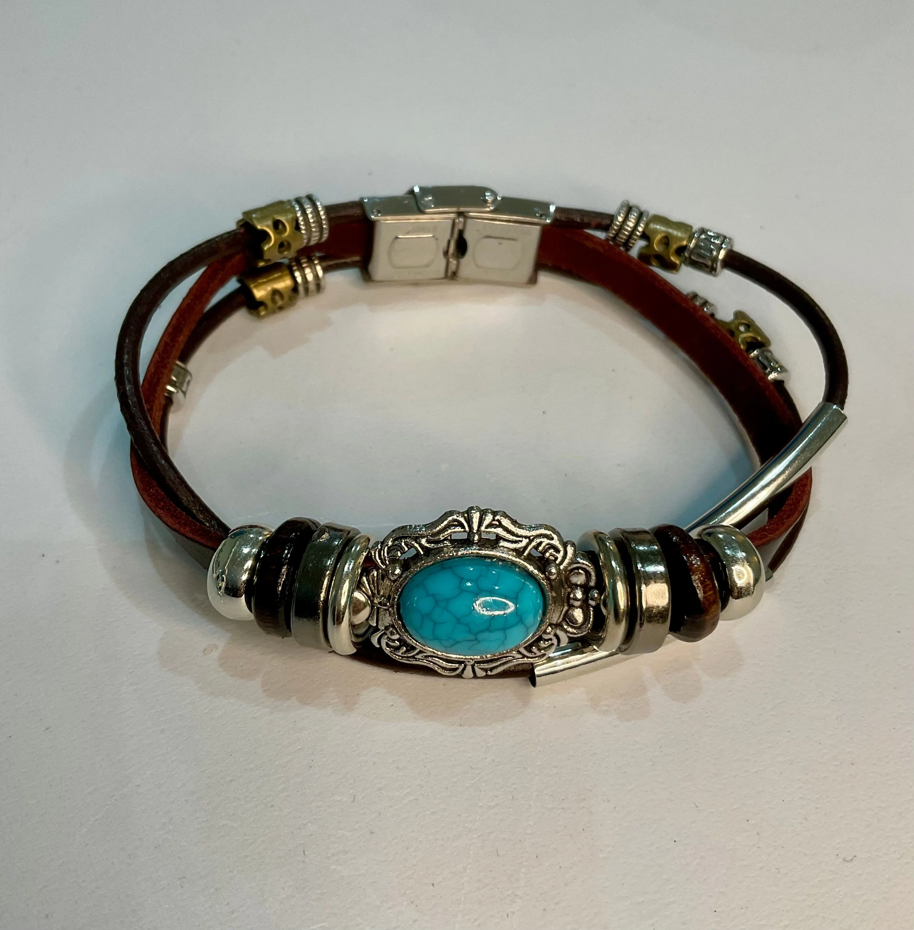 Product image for #26:🔹 Boho Leather Wrap Bracelet with Faux Turquoise 🔹