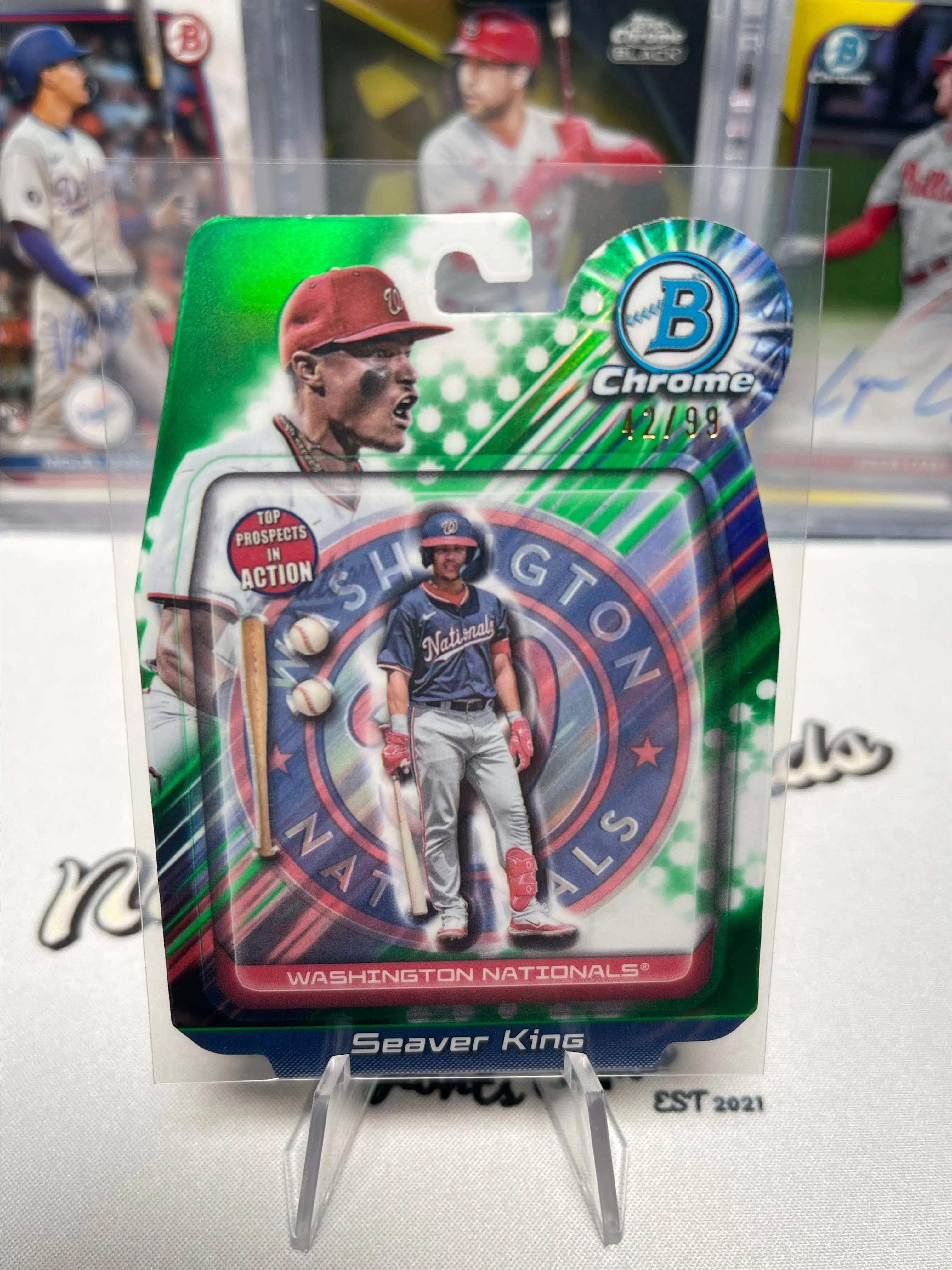 Product image for Seaver King 2024 Bowman Chrome Draft <42/99 Green Refractor Action> WAS Nationals