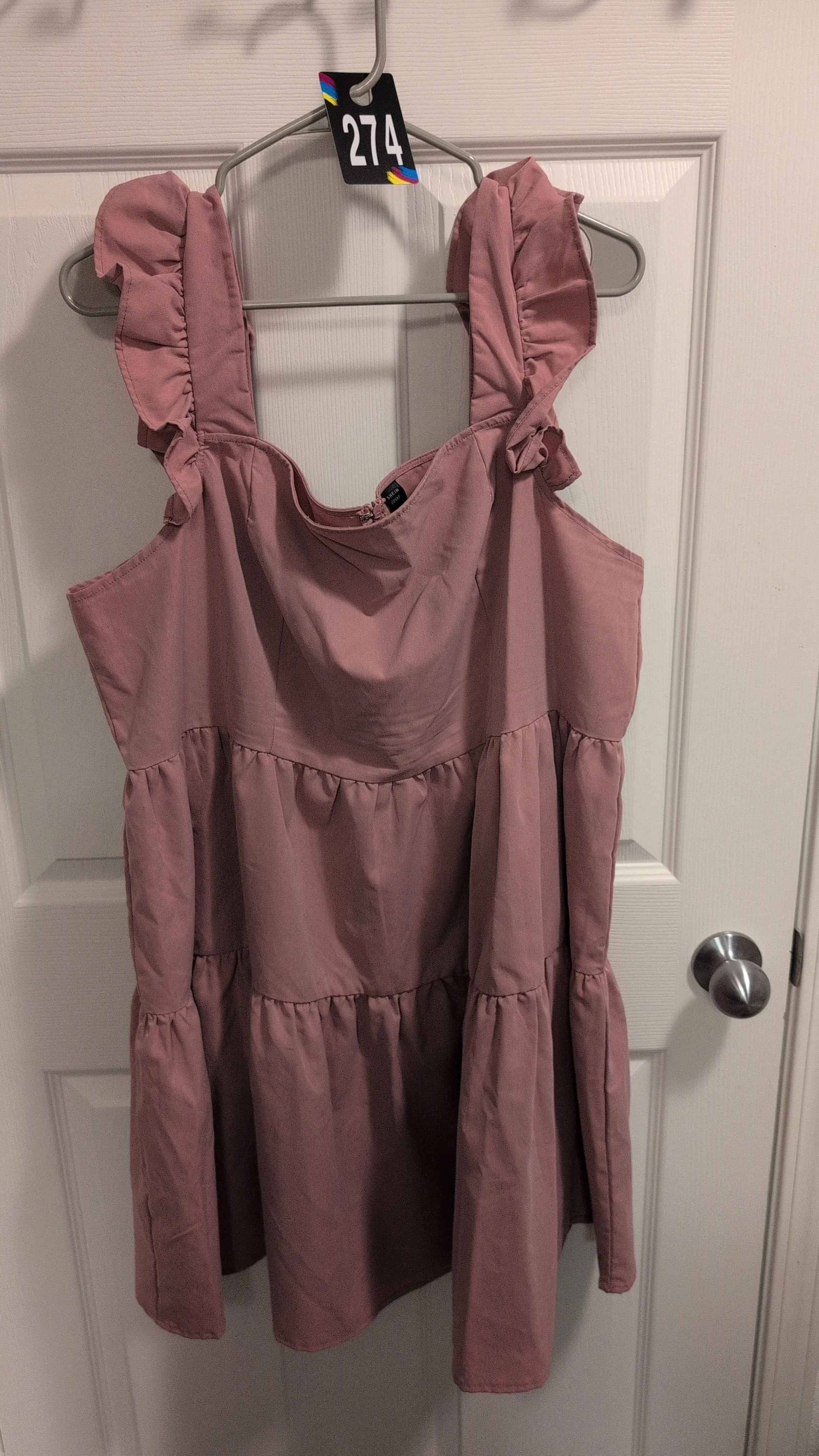 Product image for z274 Shein Curve rose colored tiered sun dress ruffle straps back zip size 4X (see measurements)