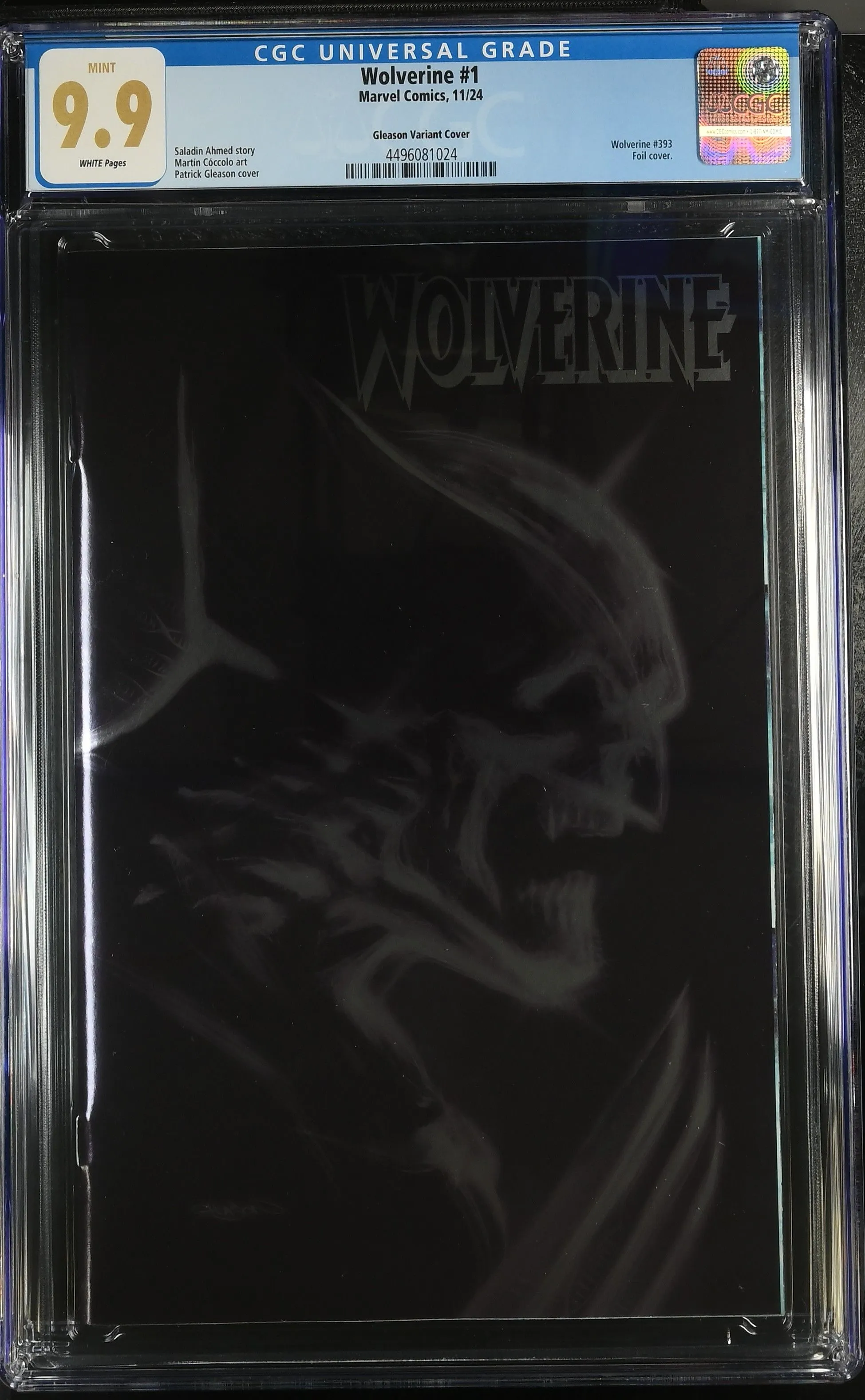 Product image for Wolverine #1 CGC 9.9 MINT. Patrick Gleason Adamantium Foil