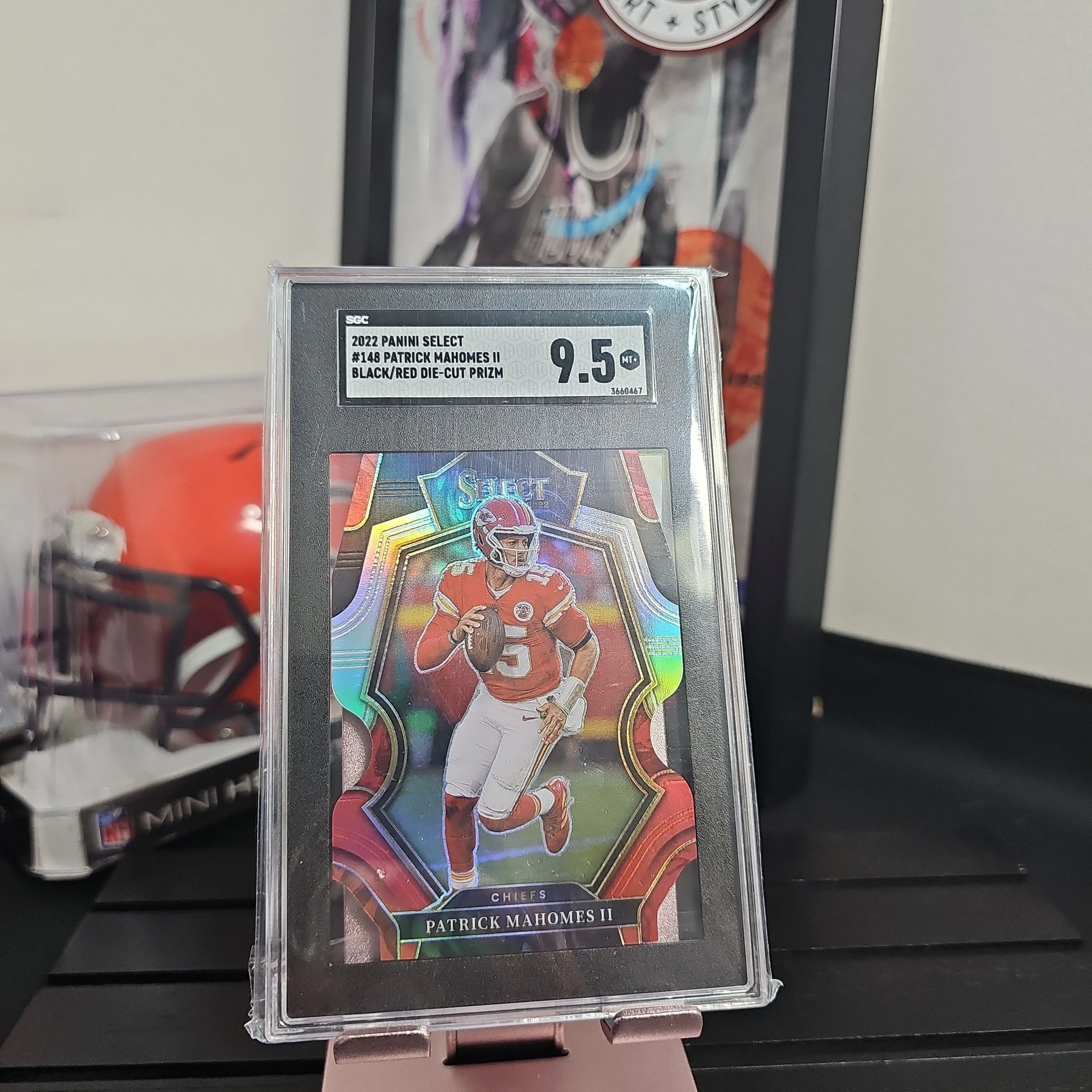 Product image for Patrick Mahomes 2022 Select - Premier Level Black/Red Prizm Die-Cut #148 SGC Mint 9.5
