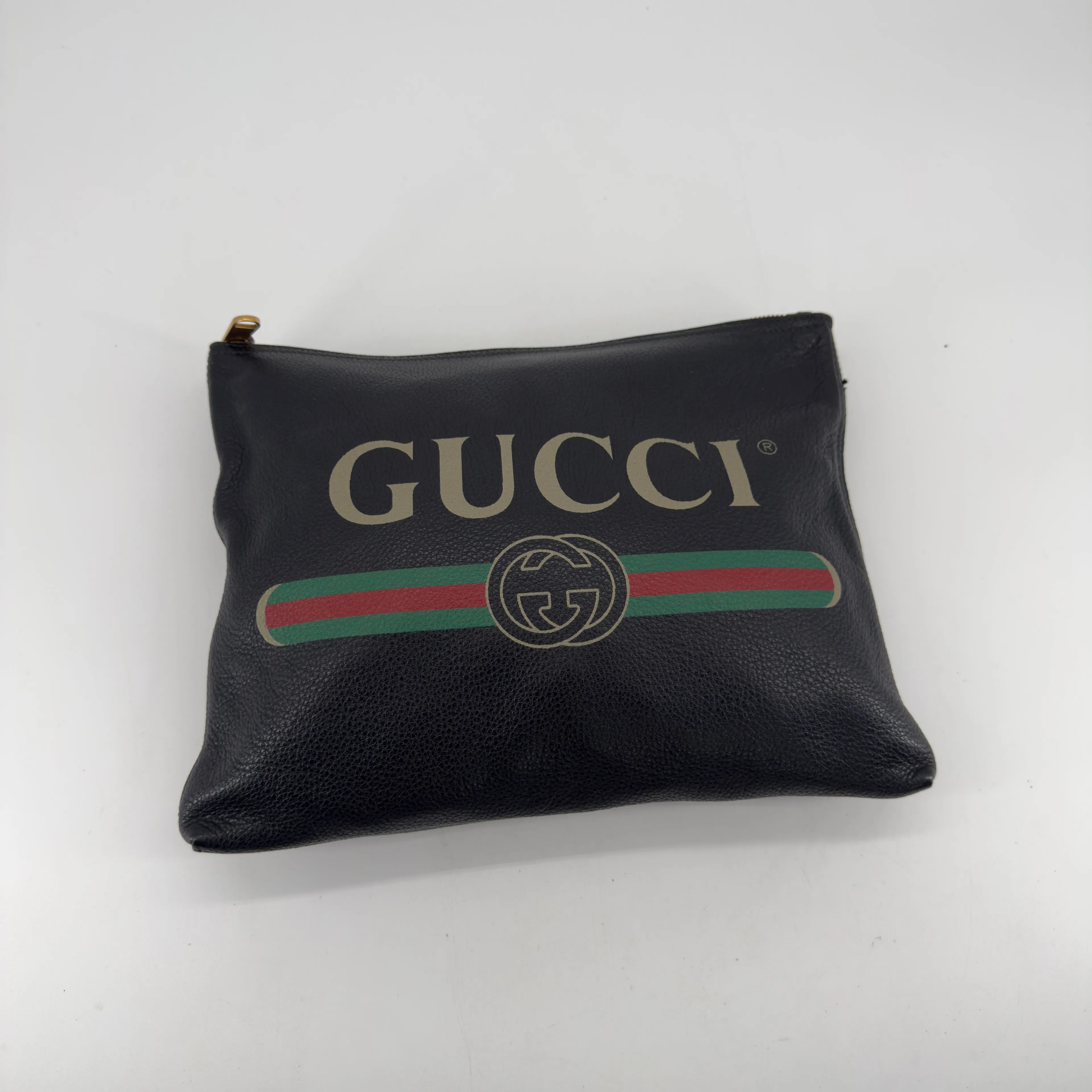 Product image for 1046 🖤🟢🔴👜✨ Gucci Logo Print Leather Pouch – Bold & Iconic!