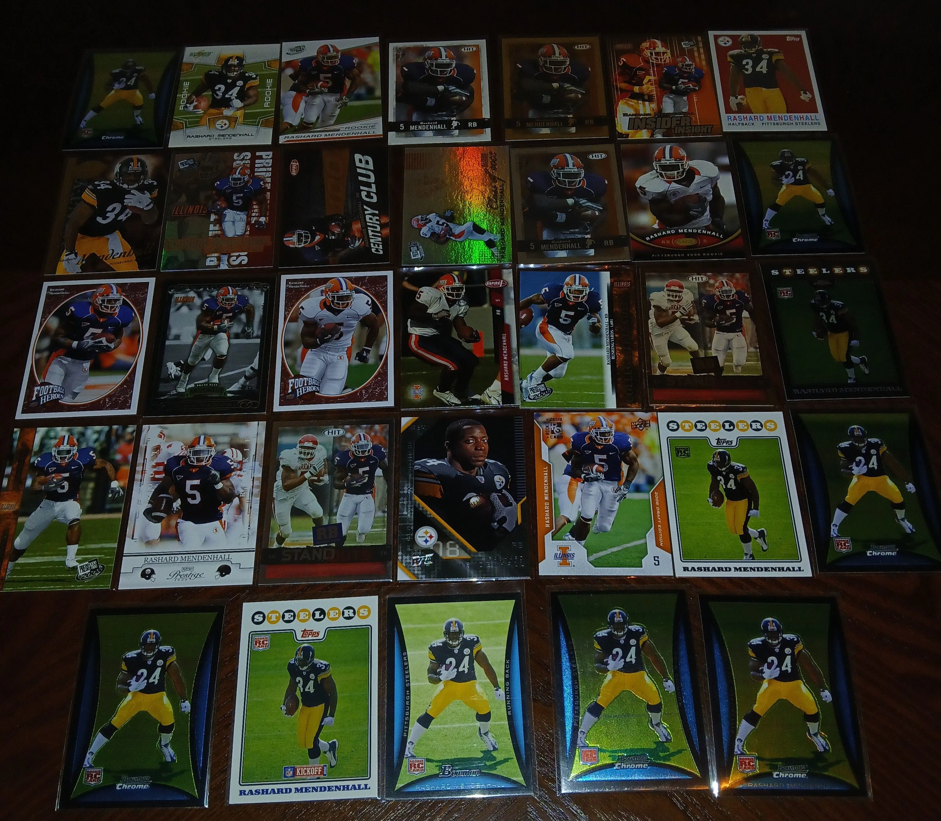 Product image for 2008 Bowman/Topps/Upper Deck Football Rashard Mendenhall 33 Card Rookie Lot 
