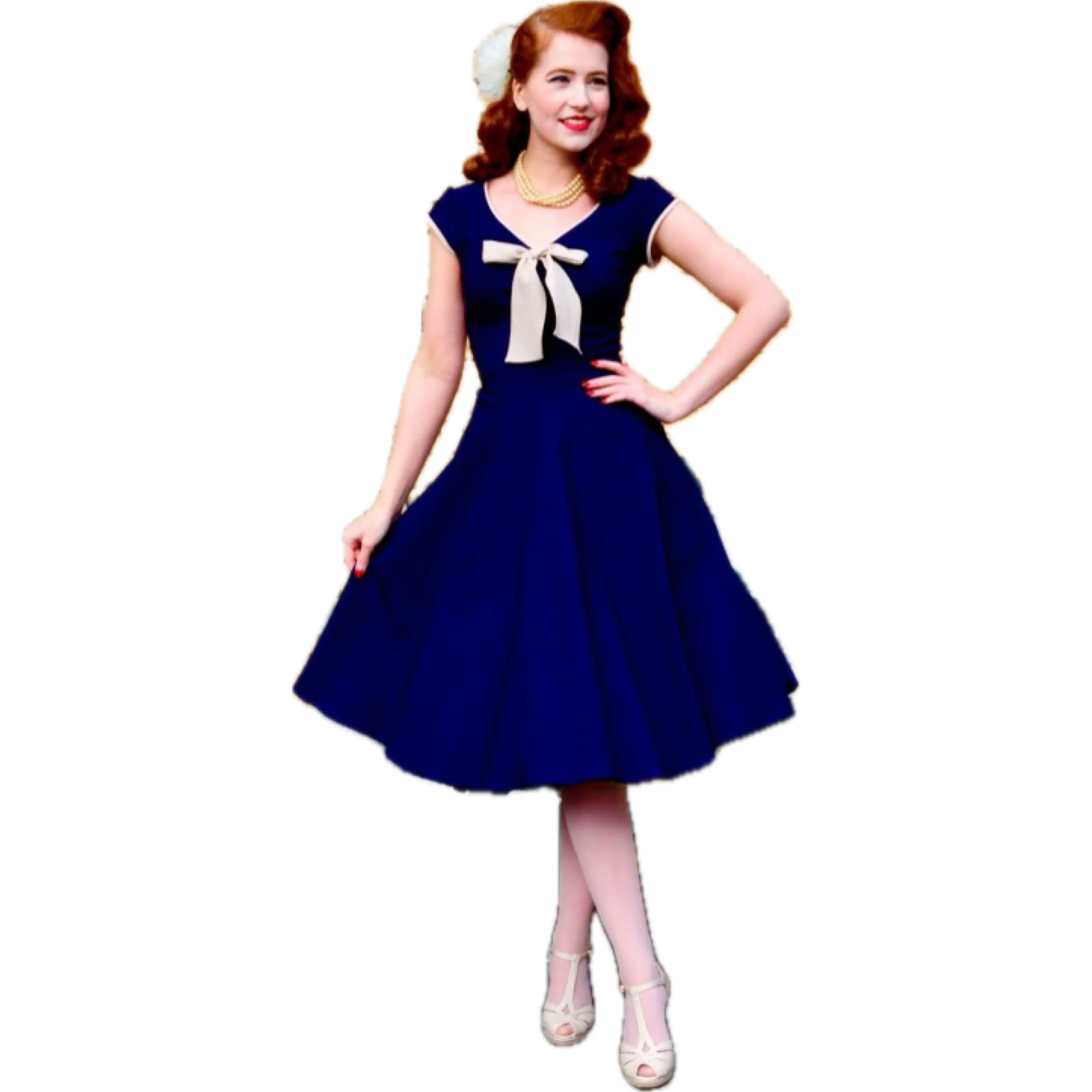 evening makeup look for black dress Pinup Burgundy & White Halterneck Dress main image 1