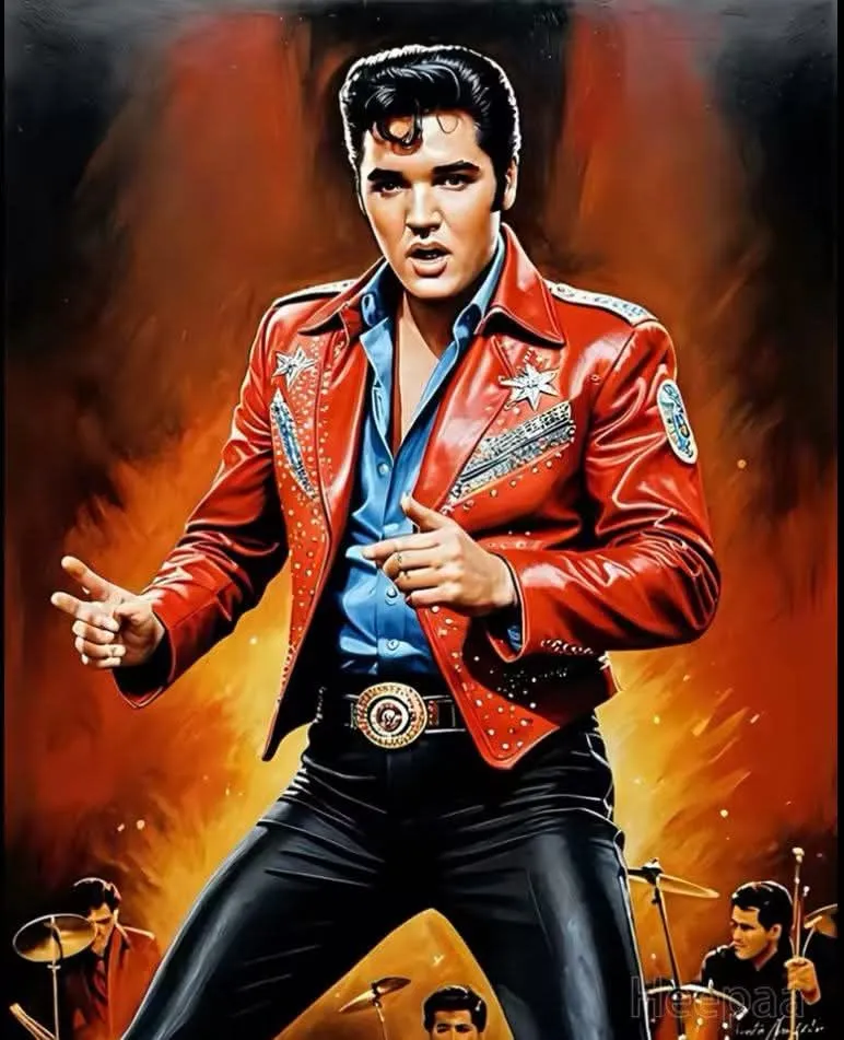 Product image for #851 Elvis in Red Leather Jacket 20cm X 30cm Diamond Painting Art Kit