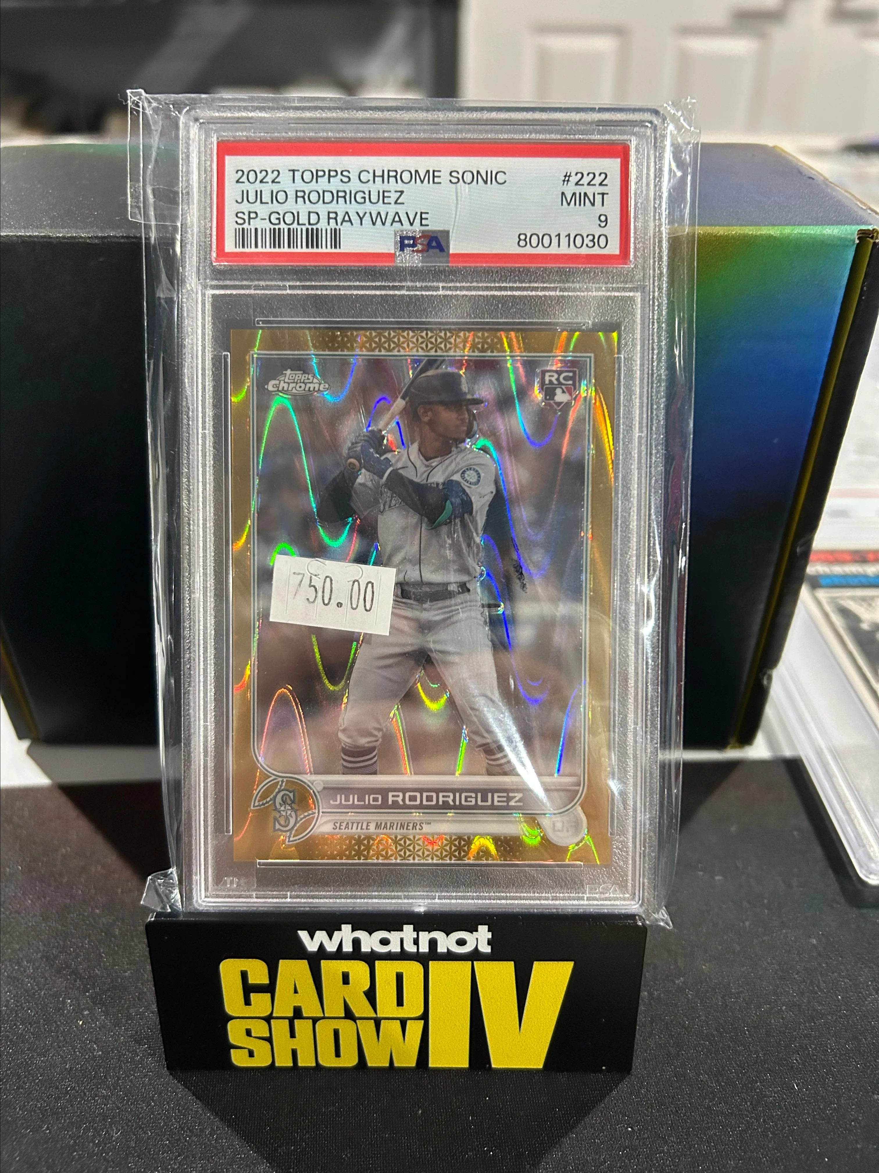 Product image for Julio Rodriguez Topps Chrome Sonic Gold Raywave /50 PSA 9