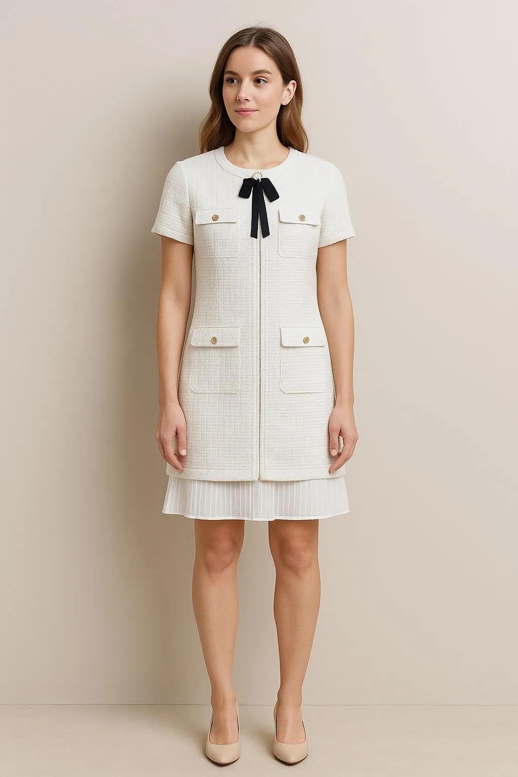 Product image for 198. Elegant White Dress with Black Bow