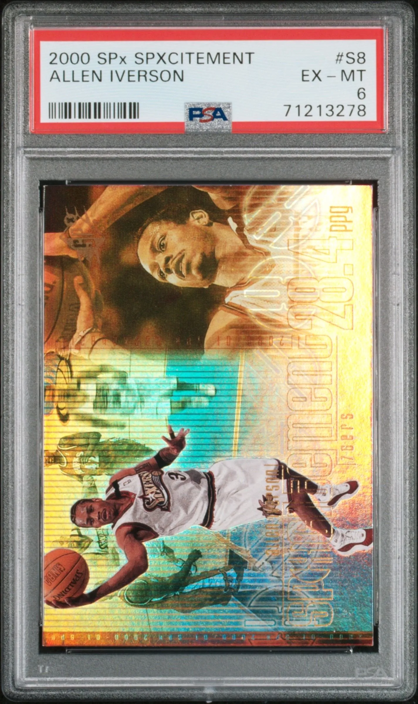 Product image for 2000 Spx Spxcitement Allen Iverson S8  PSA EX-MT 6 POP 1 tough Grades low gem rate