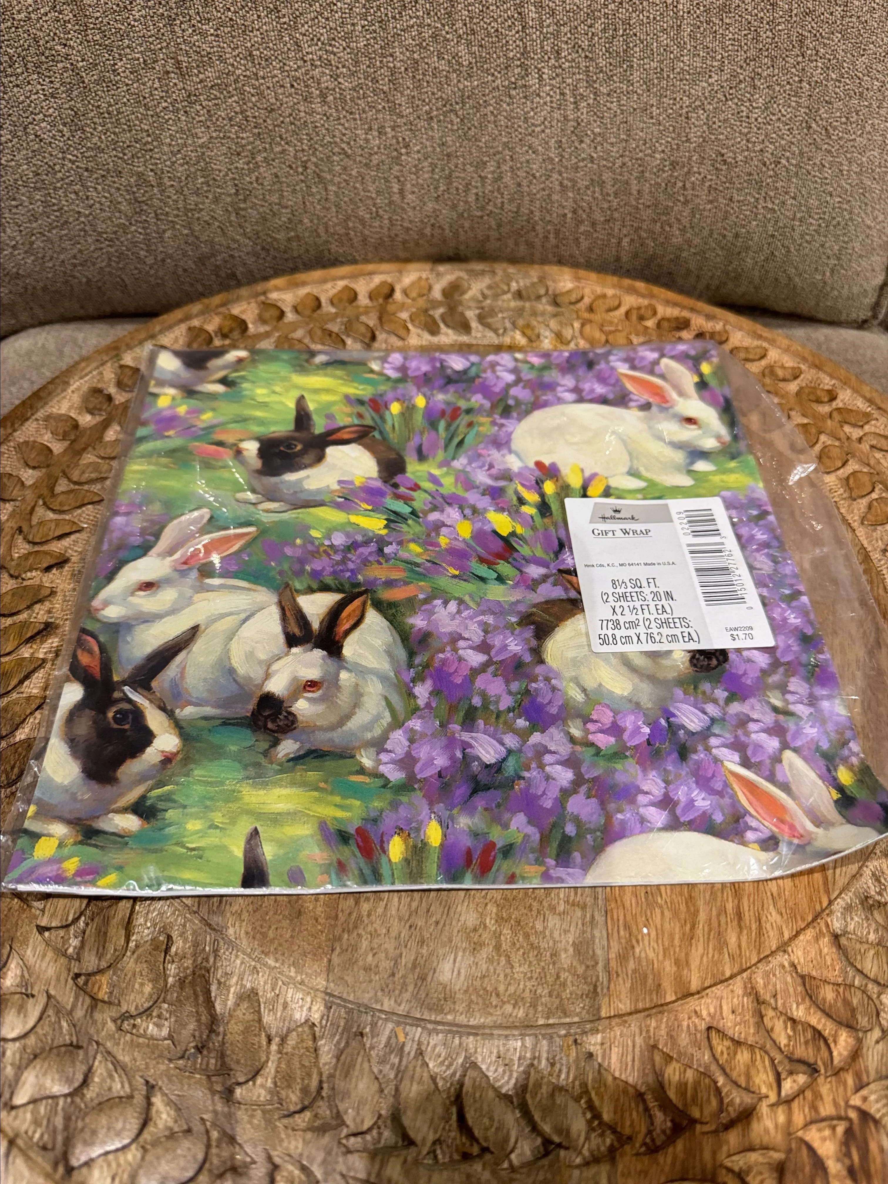 Product image for 32. Vintage Hallmark Gift Wrap Sheets new old stock, Bunnies Tulips Rabbit