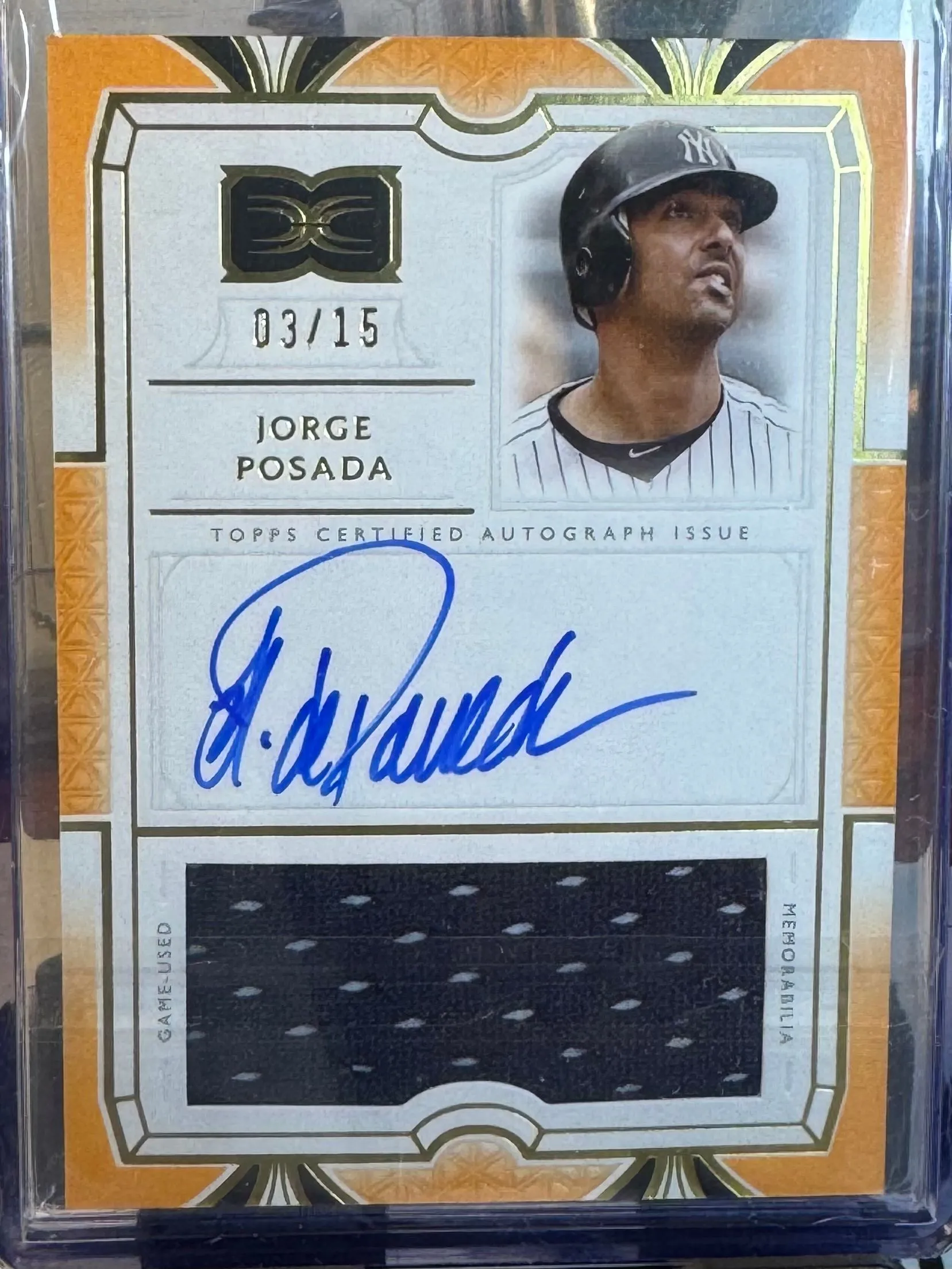 Product image for 2024 Topps Definitive Jorge Posada Game Used Jersey 03/15 DARC-JP
