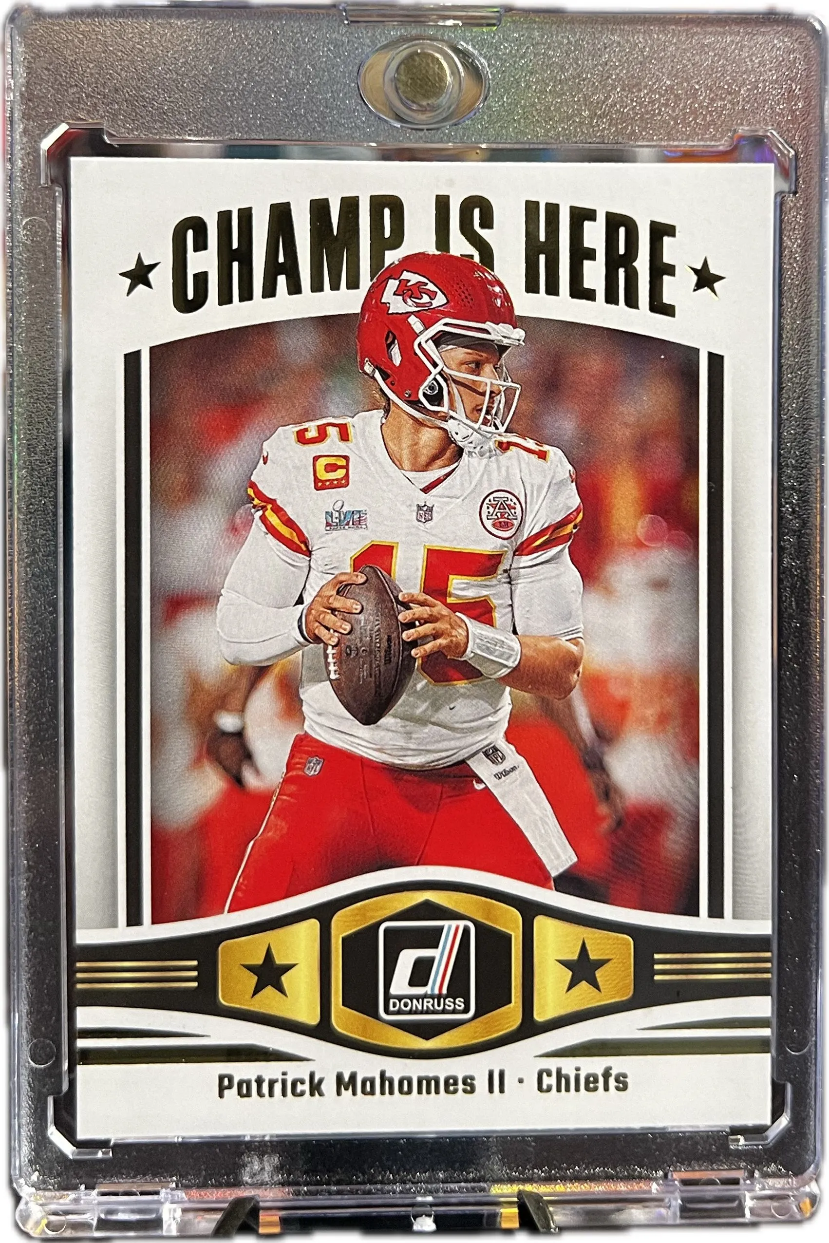 Product image for Patrick Mahomes II 2023 Panini Donruss "Champ is Here" SUPERBOWL LVII (No. CIH-1)