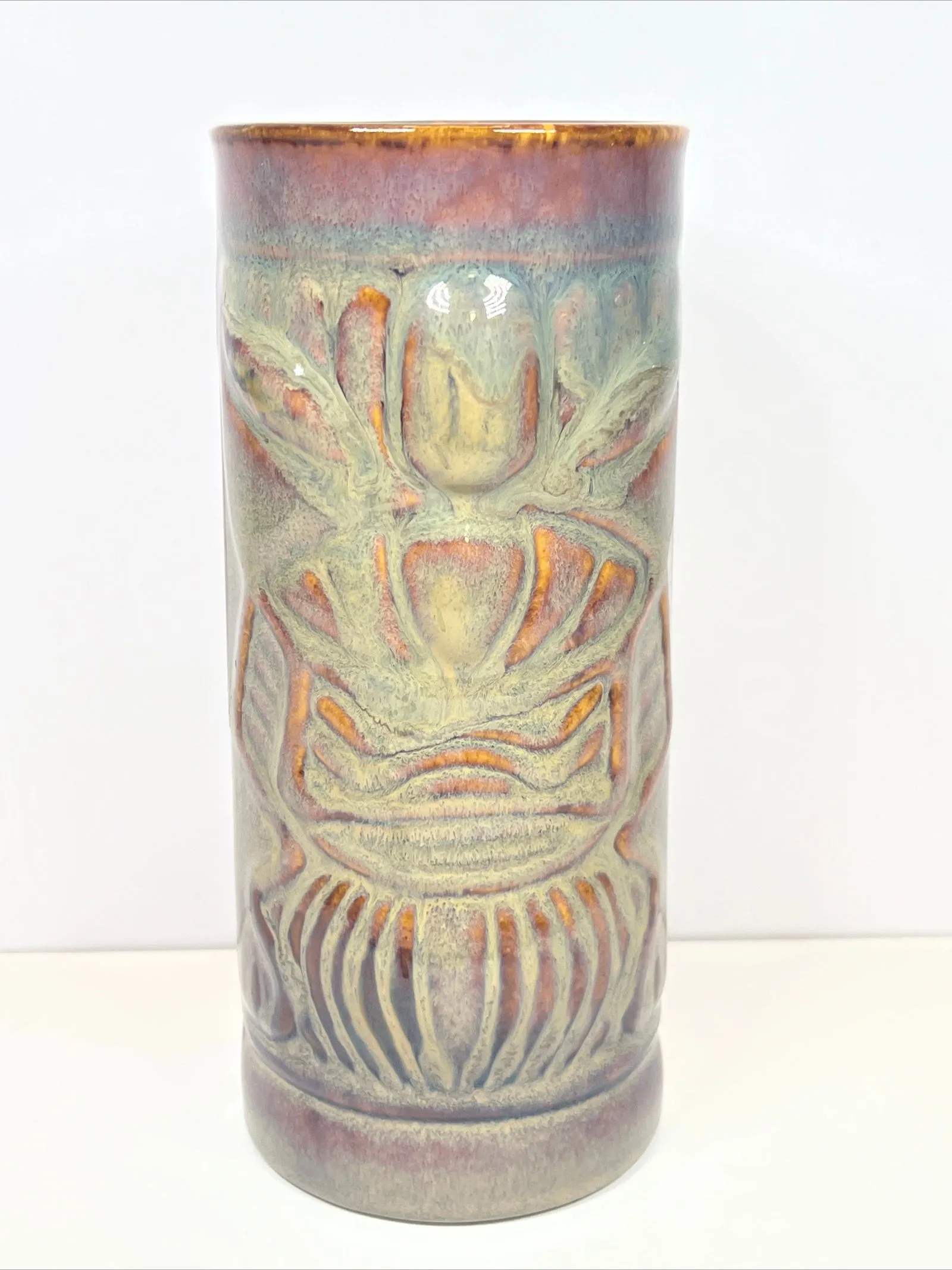 Product image for Vintage Libbey Brown Blue/Green Stoneware Tiki Mug Cup 7" MINT