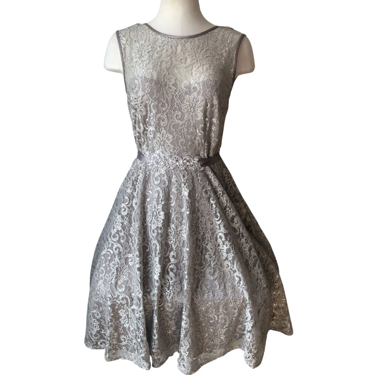 Product image for Betsy & Adam size 6 pewter bling  bridesmaid dress formal sleeveless V neck