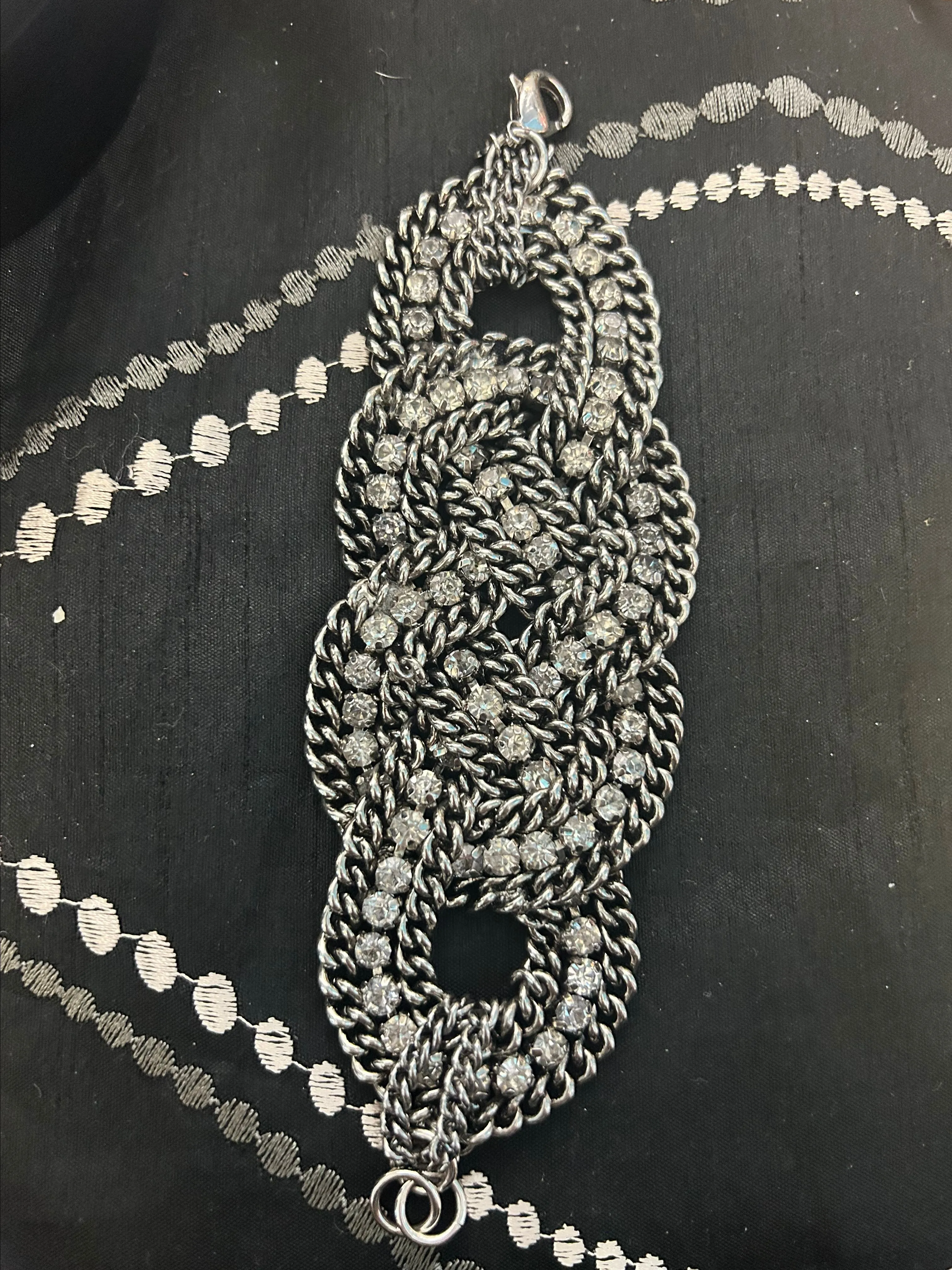 Product image for #45 Signed Stella & Dot large stainless steel bracelet with bling