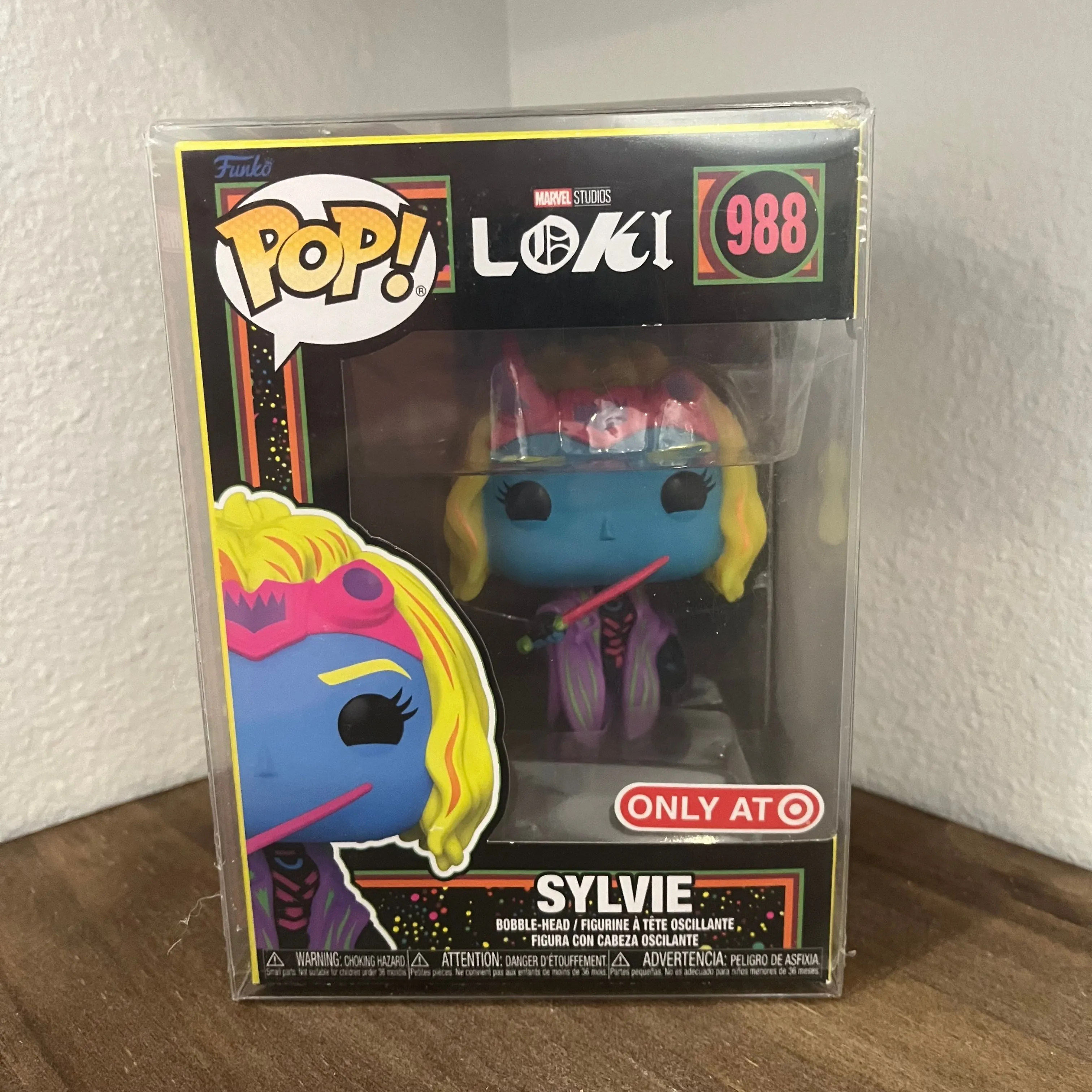 Product image for Funko Pop Marvel Sylvie Blacklight Target 988 + Pop protector Loki Marvel Disney