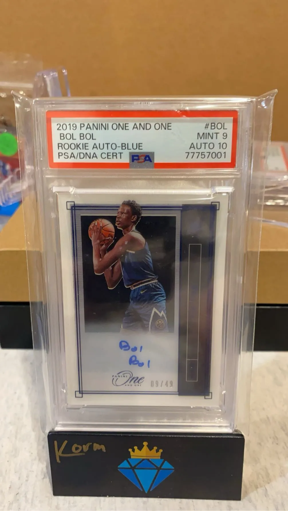Product image for Bol Bol Rookie 2019-20 Panini One And One Blue Auto /49 Suns PSA 9&10 #RA-BOL