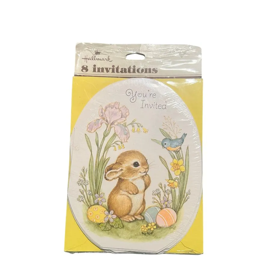 Product image for 018 Vintage Easter Spring Bunny Garden set of 8 invitations by Hallmark NOS
