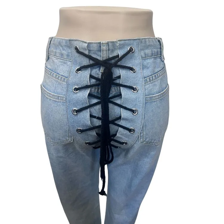 Women's Lace-Up Back Jeans – Trendy Fashion-Forward NWOT
