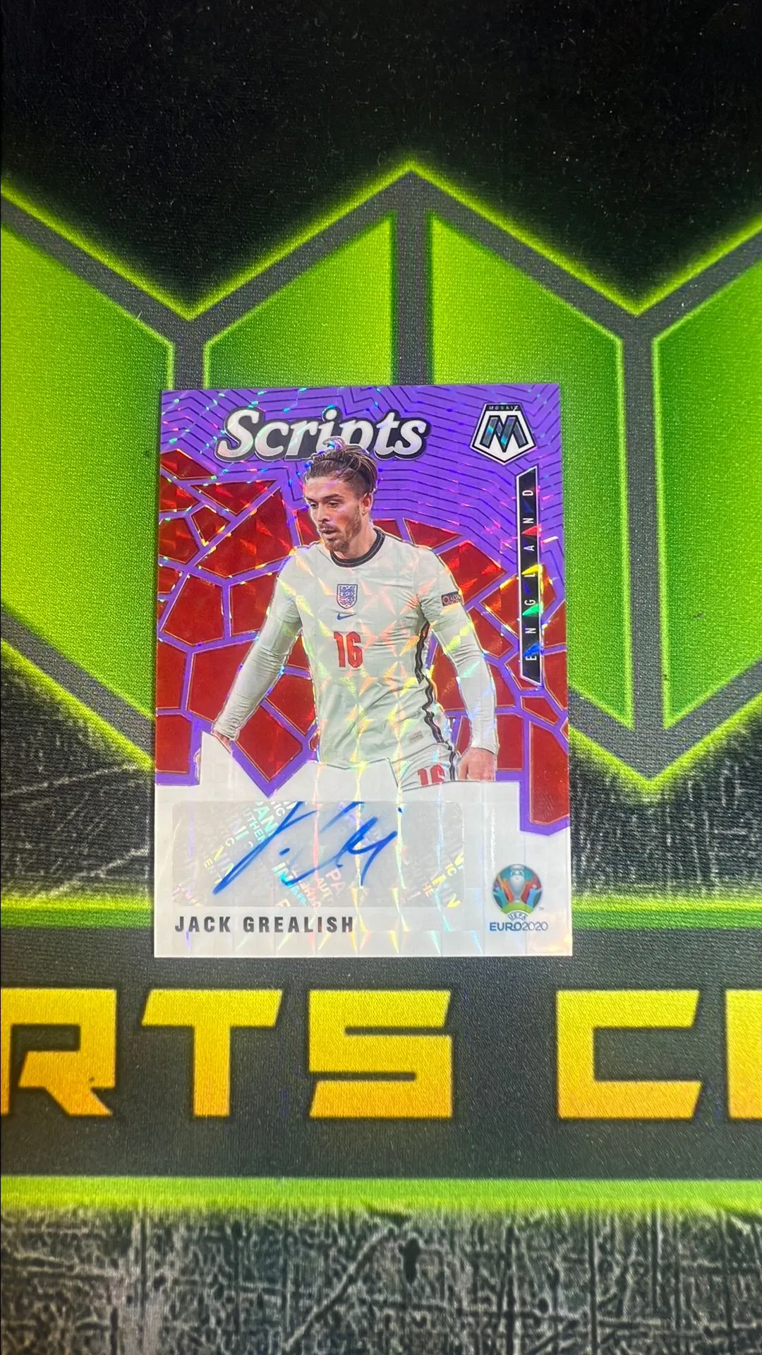 Product image for 2021 Mosaic UEFA Euro Soccer Jack Grealish Purple /49 Mosaic Scripts Autograph England