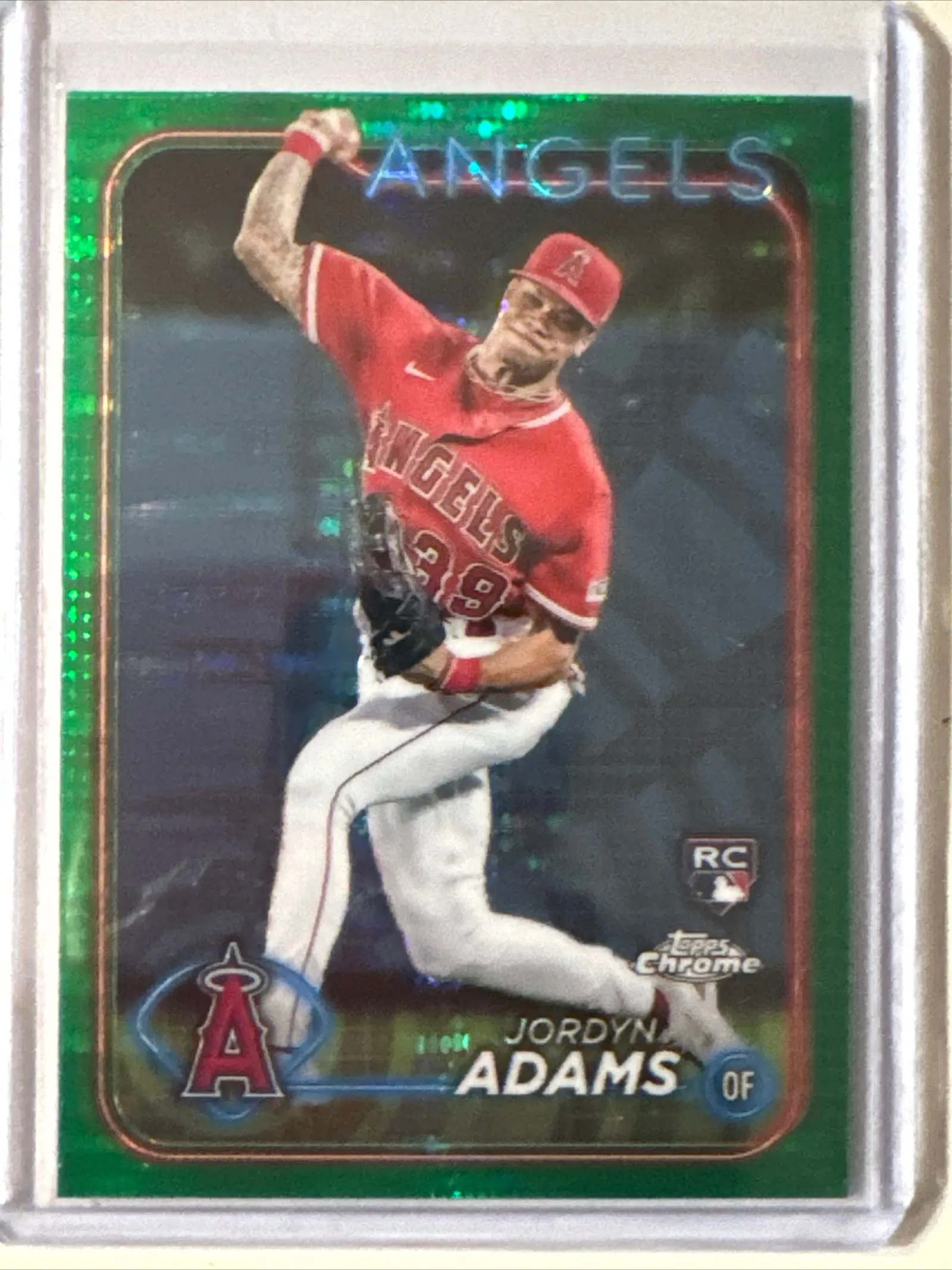 Product image for 2024 Topps Chrome -Jordyn Adams (RC)- Green Pulsar Sonar Refractor /99 - Angels