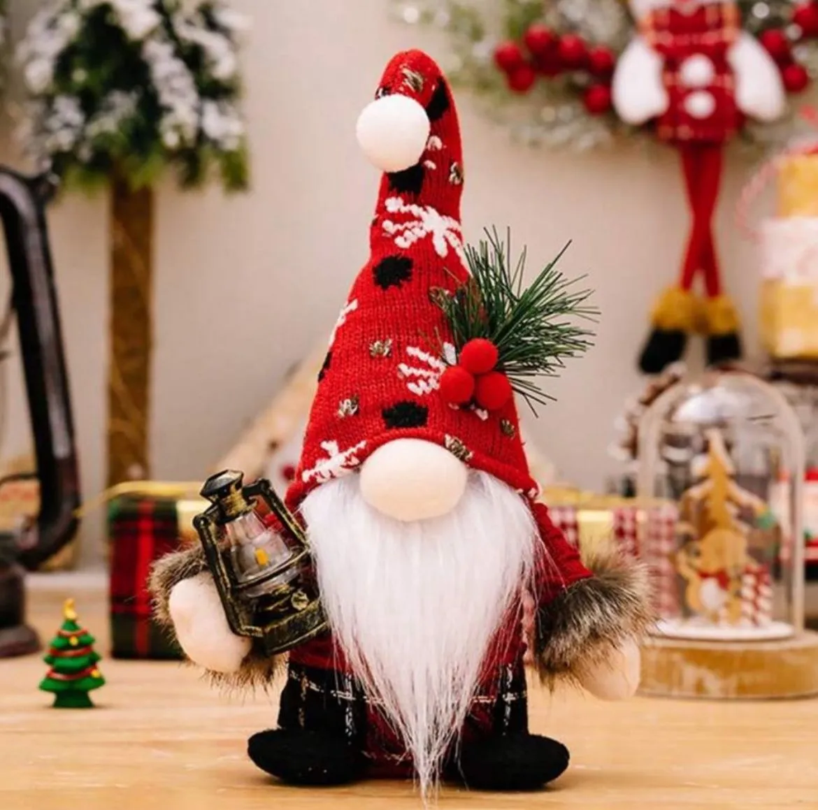 Product image for Gnome Christmas Decor Character with Retro Oil Lamp