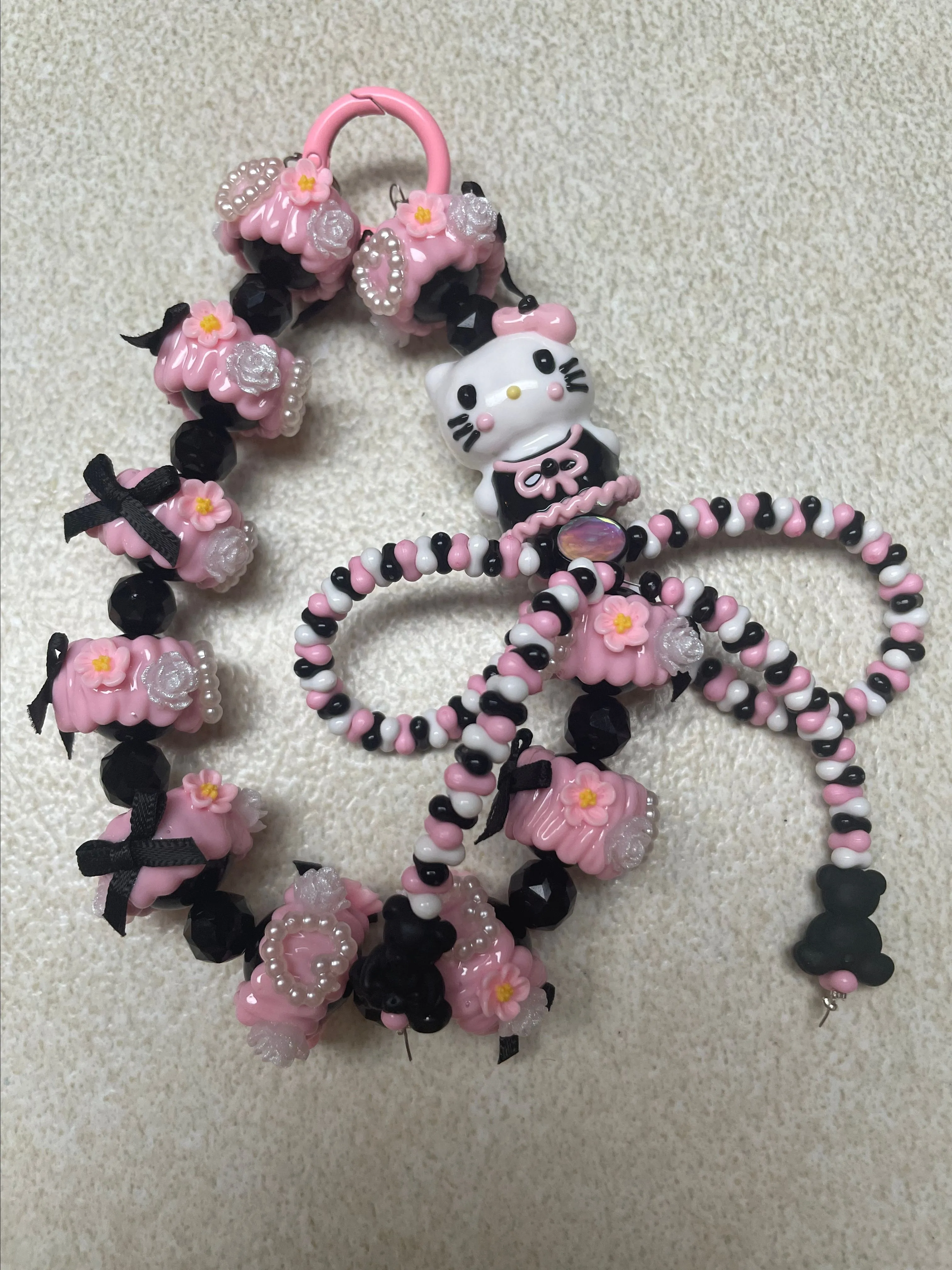 Product image for Hello Kitty Black and Pink handmade bag charm