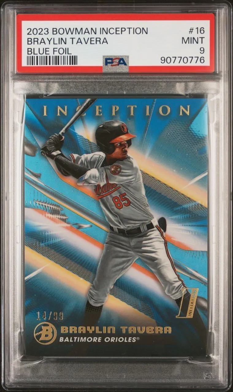 Product image for 2023 Bowman Inception Braylin Tavera Blue Foil /99 PSA MINT 9