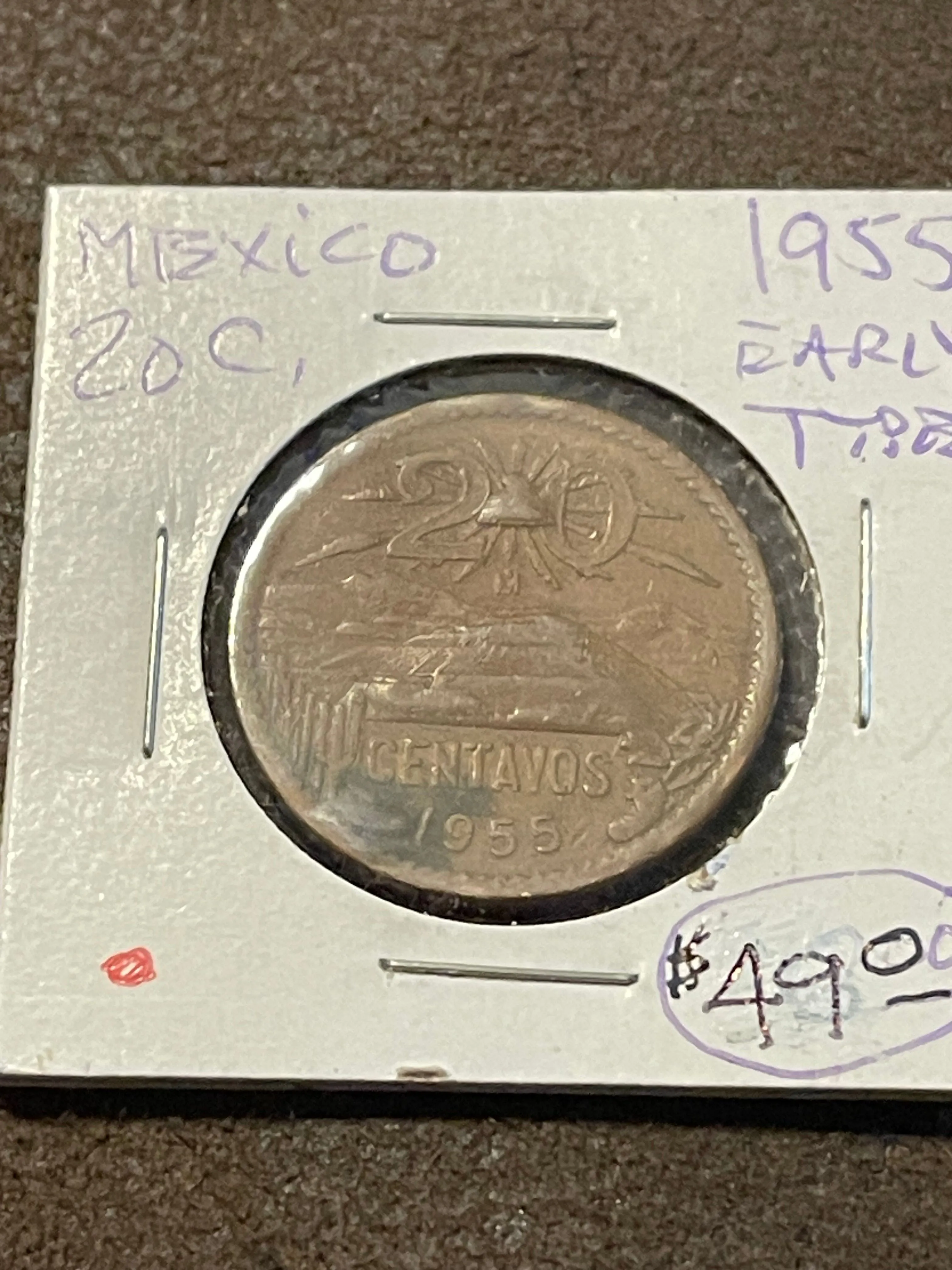 Product image for Mexico 1955 20 Centavos EARLY Type 🇲🇽