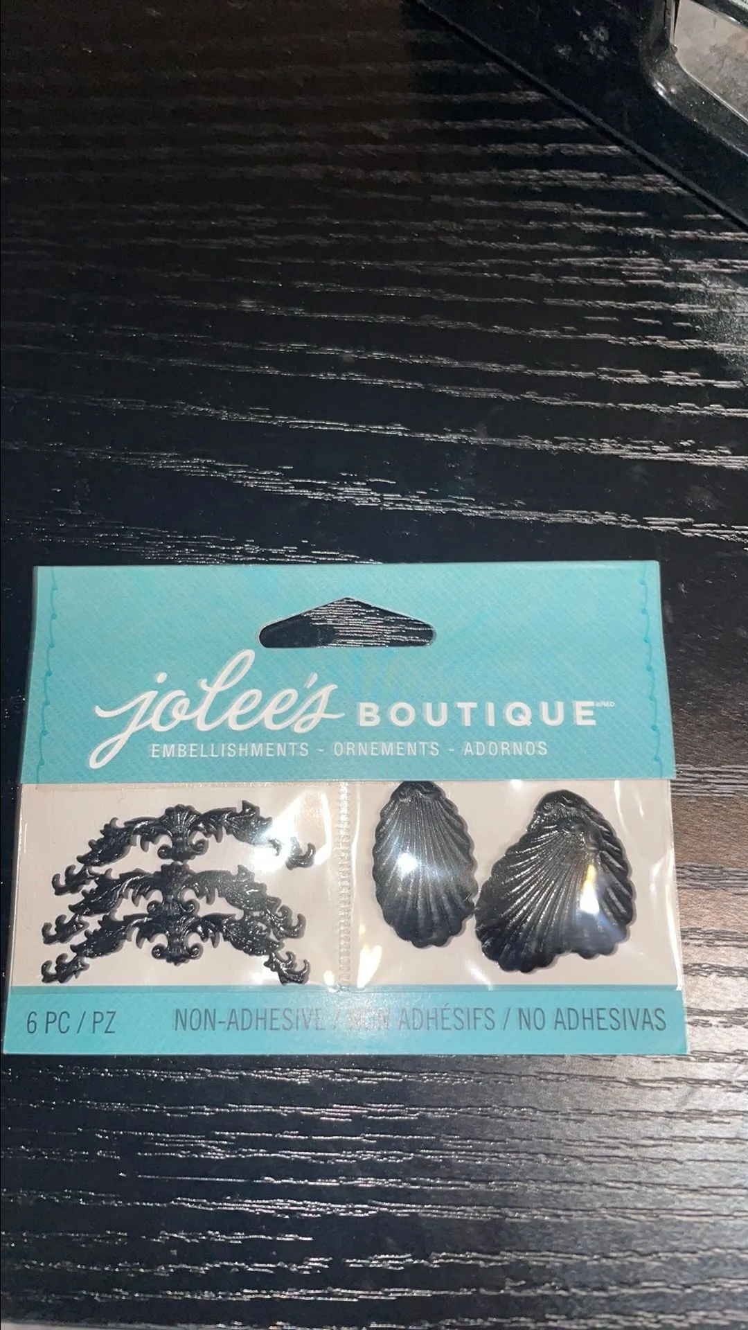 Product image for 01n2 Jolee's Boutique Scrapbooking Embellishment, Black Antique Shells and Flourishes 6 pcs
