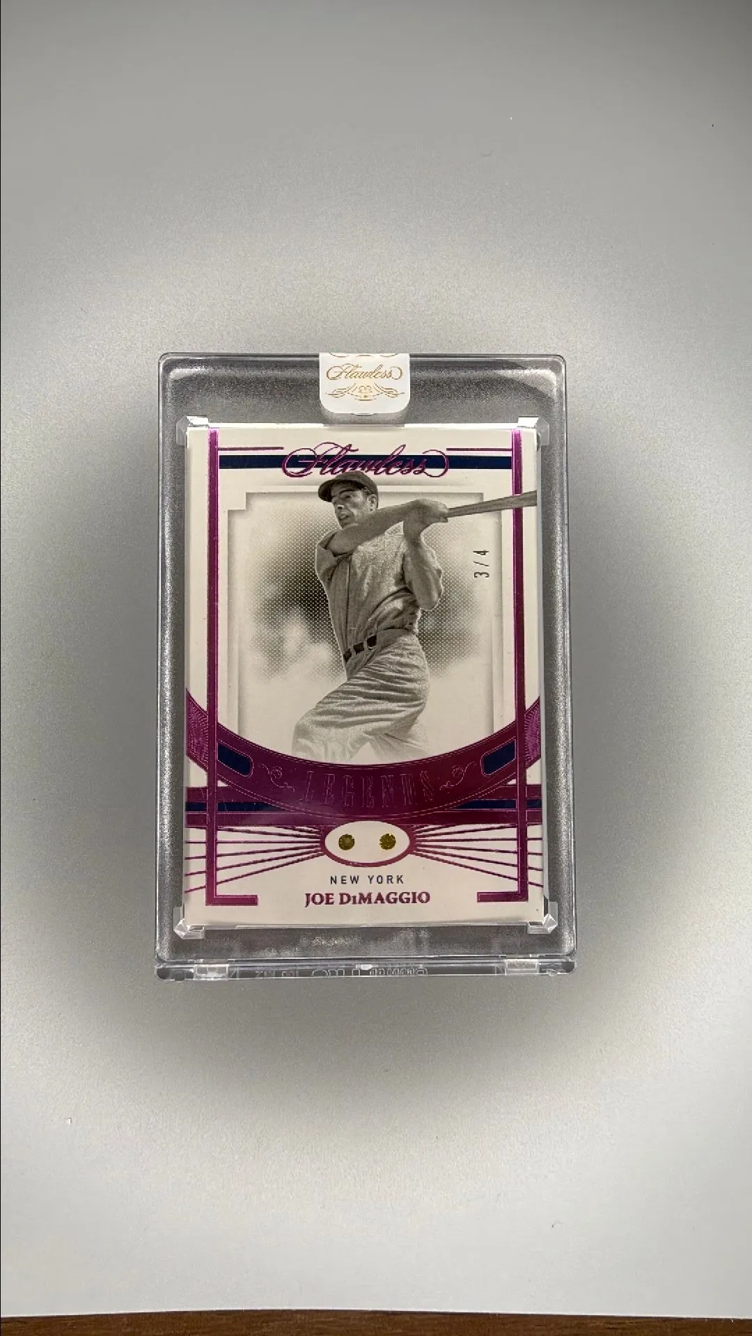 Product image for 2021 Panini Flawless Legends Joe DiMaggio Purple Double Diamond 3/4