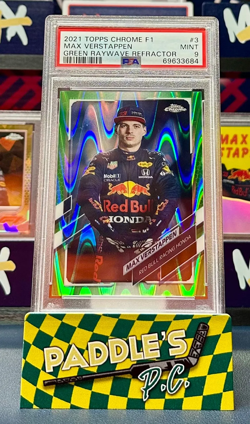 Product image for 2022 Topps Chrome Green Raywave Refractor Max Verstappen PSA 9 83/99