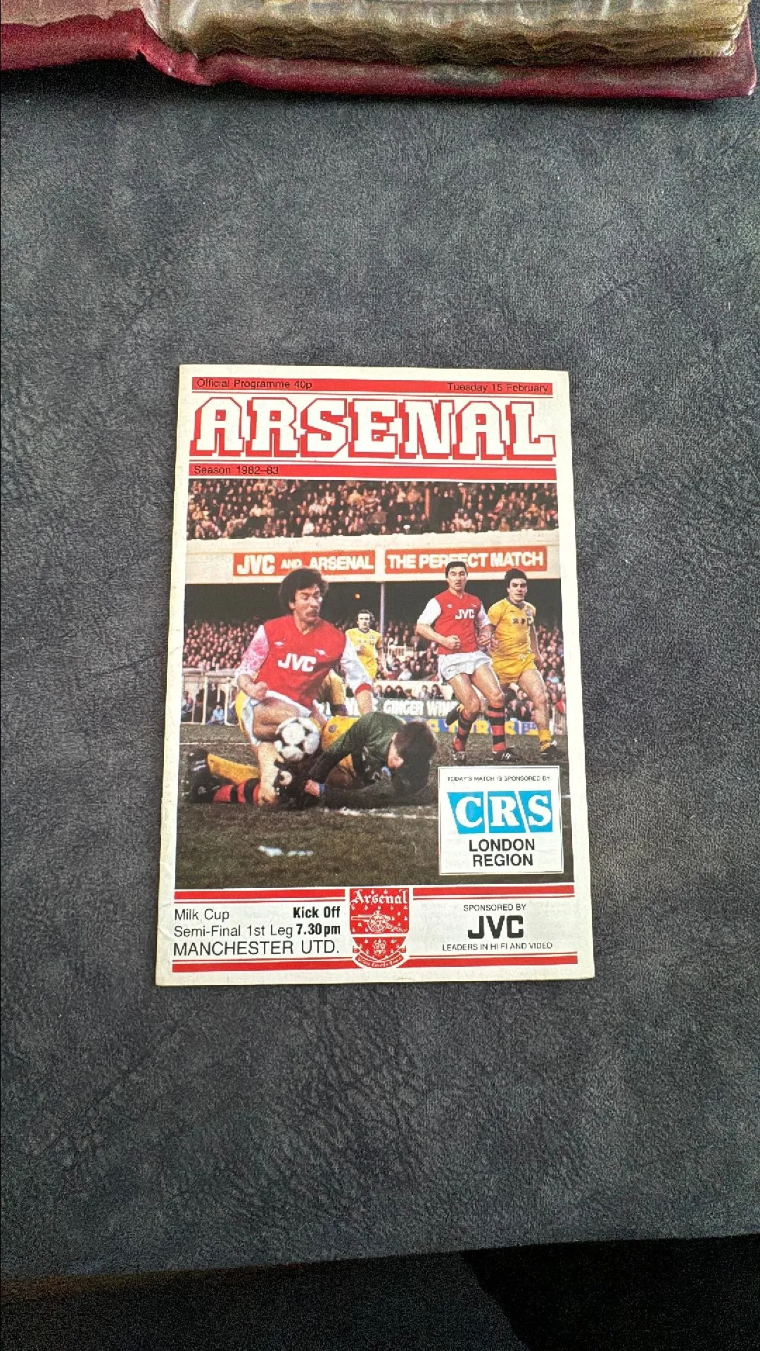 Product image for Football Programme Arsenal vs Manchester United February 15th 1983 Milk Cup